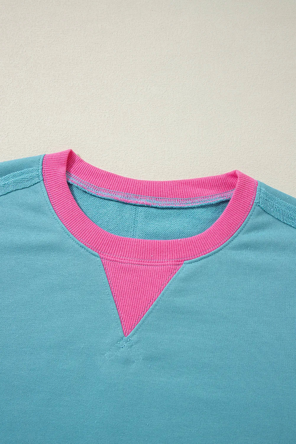 Contrast Round Neck Dropped Shoulder Long Sleeve Sweatshirt - Charming Charlie