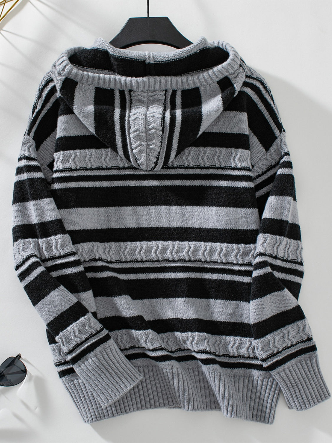 Drawstring Striped Long Sleeve Hooded Sweater - Charming Charlie