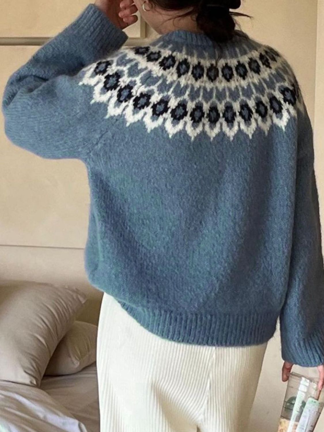 Round Neck Long Sleeve Sweater - Charming Charlie