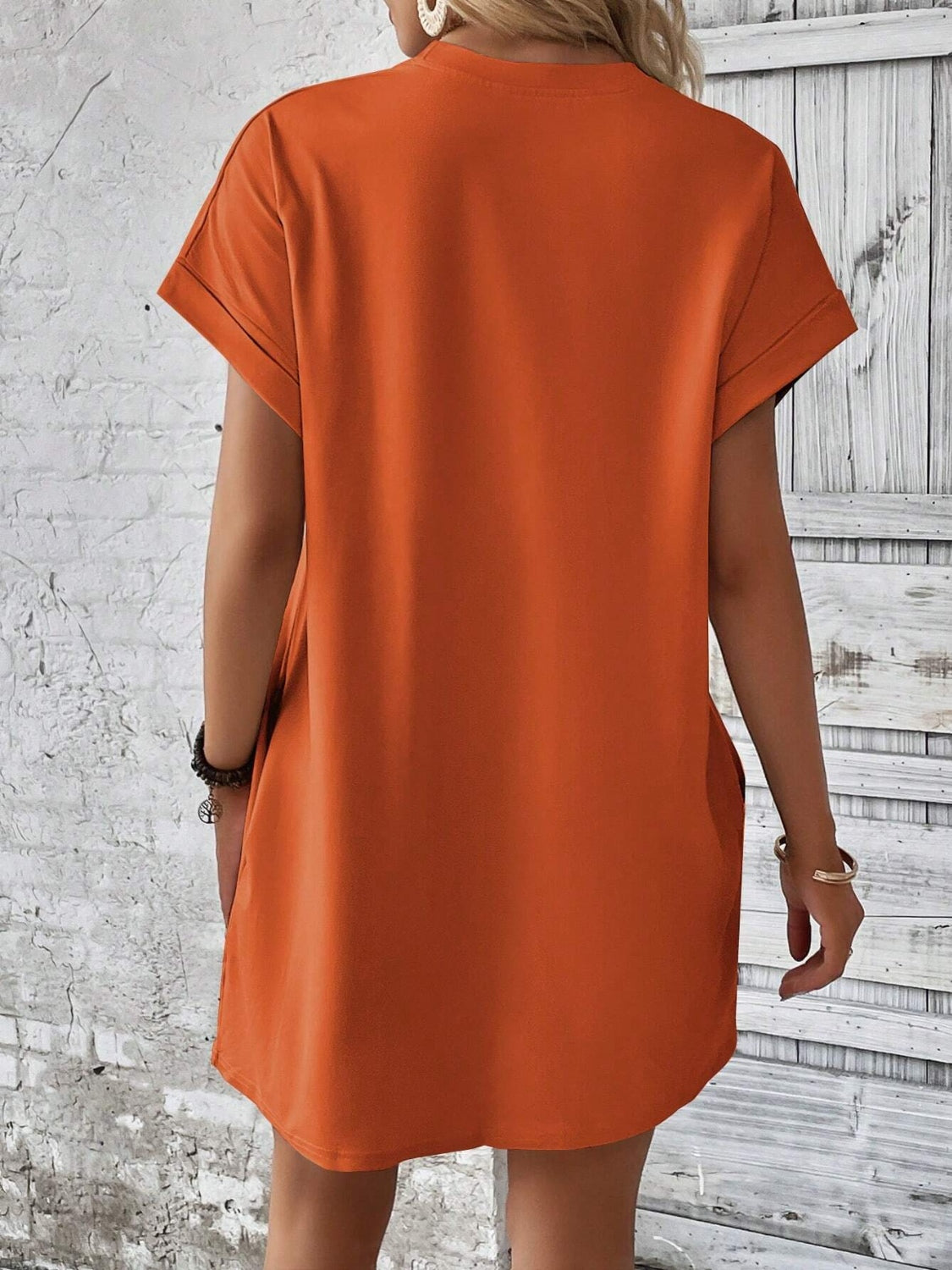 Round Neck Short Sleeve Mini Dress - Charming Charlie