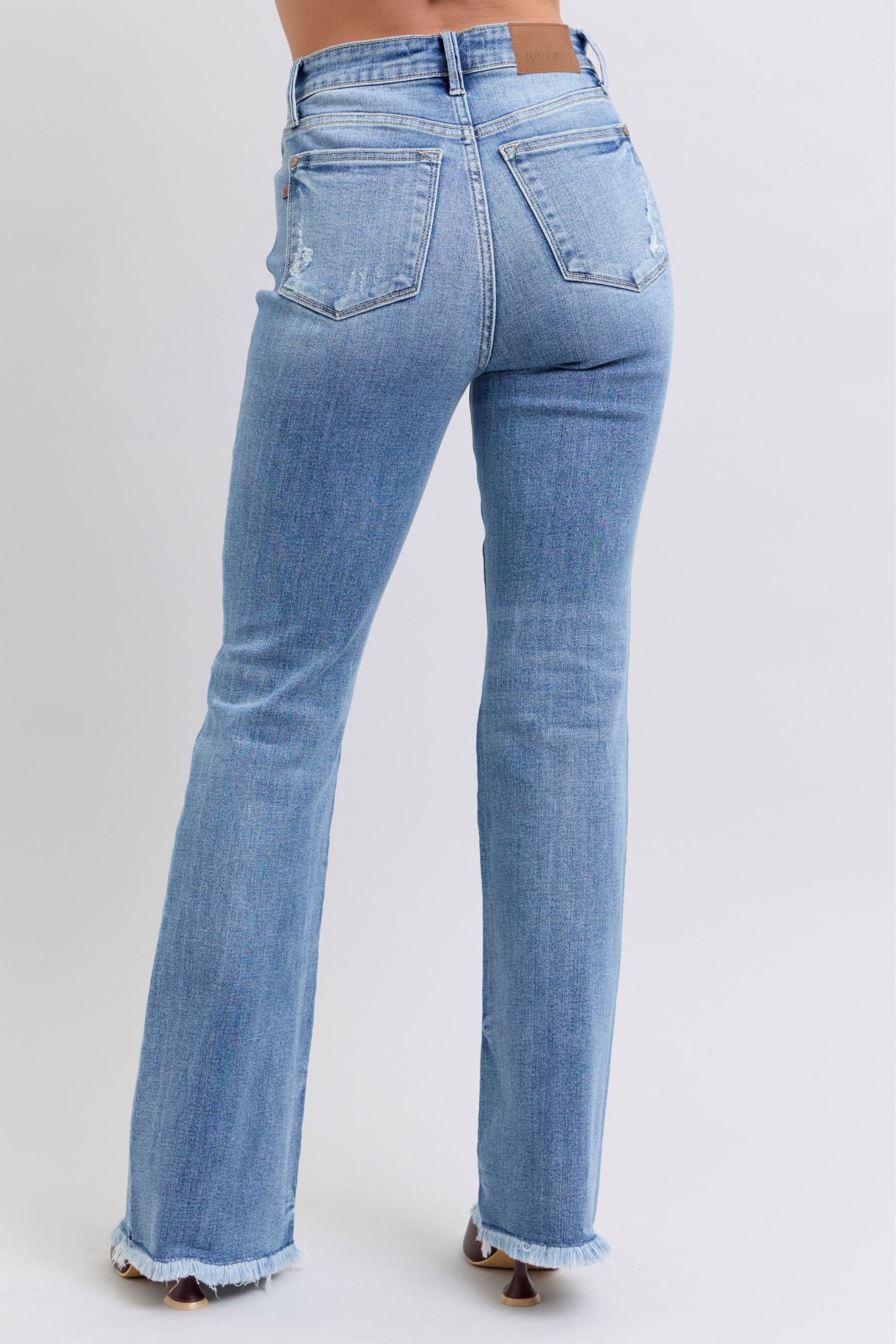 Judy Blue Full Size Raw Hem High Rise Bootcut Jeans - Charming Charlie