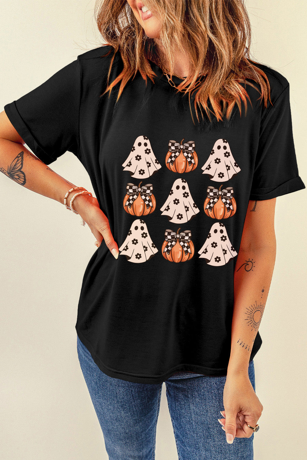 Halloween Graphic Round Neck Short Sleeve T-Shirt - Charming Charlie