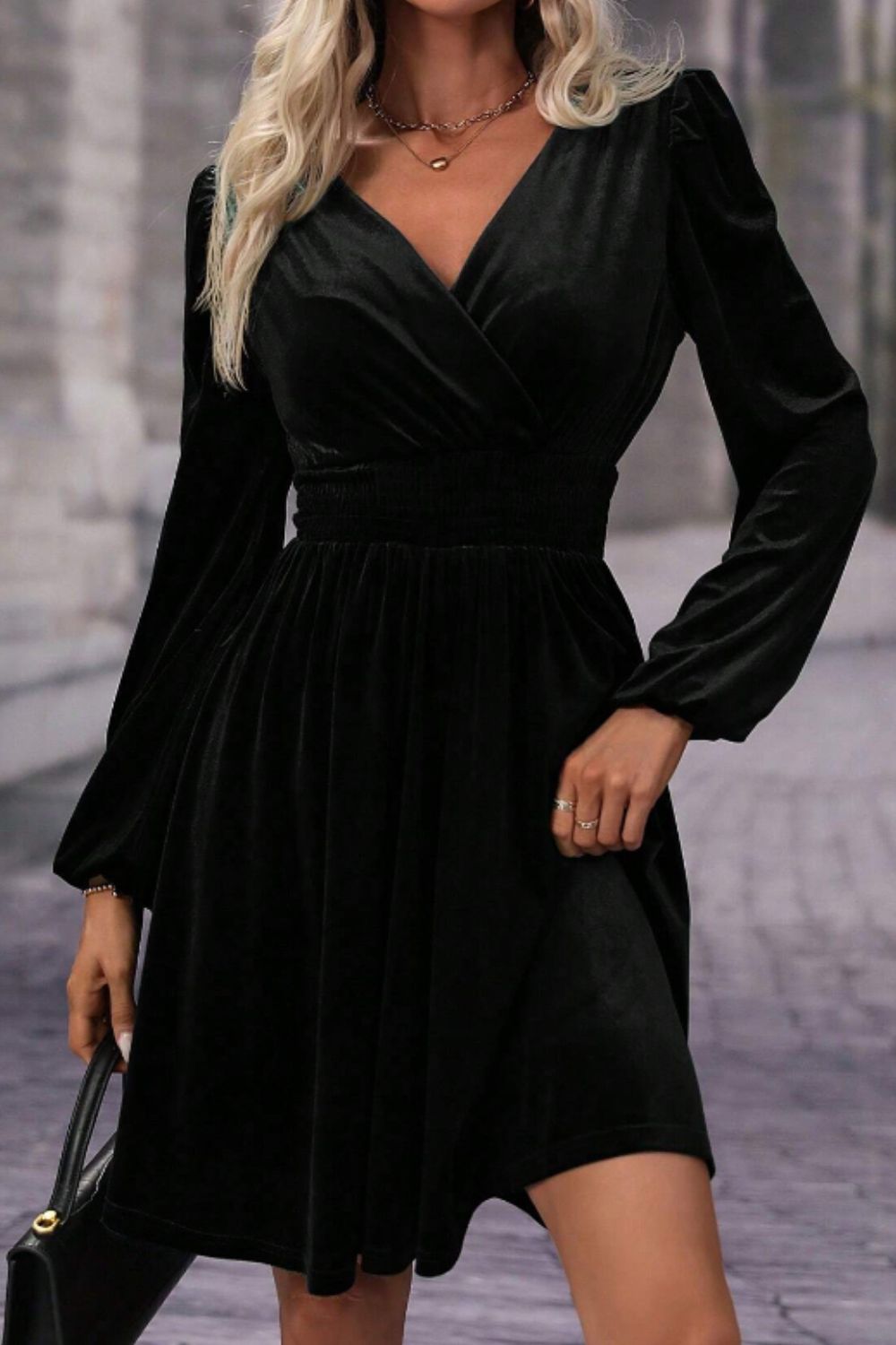 Surplice Long Sleeve Velvet Dress - Charming Charlie