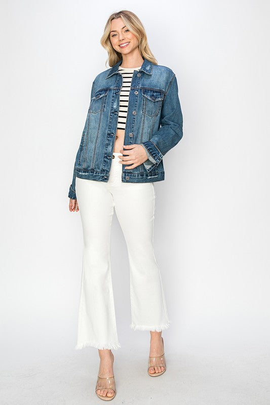 RISEN Full Size Distressed Button Up Jacket - Charming Charlie
