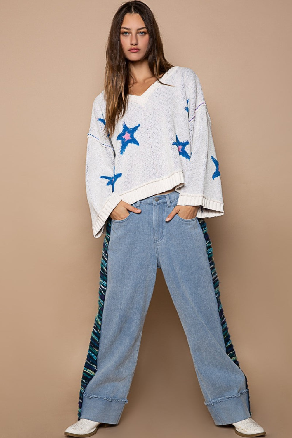 POL Long Sleeve Star Patch Sweater - Charming Charlie