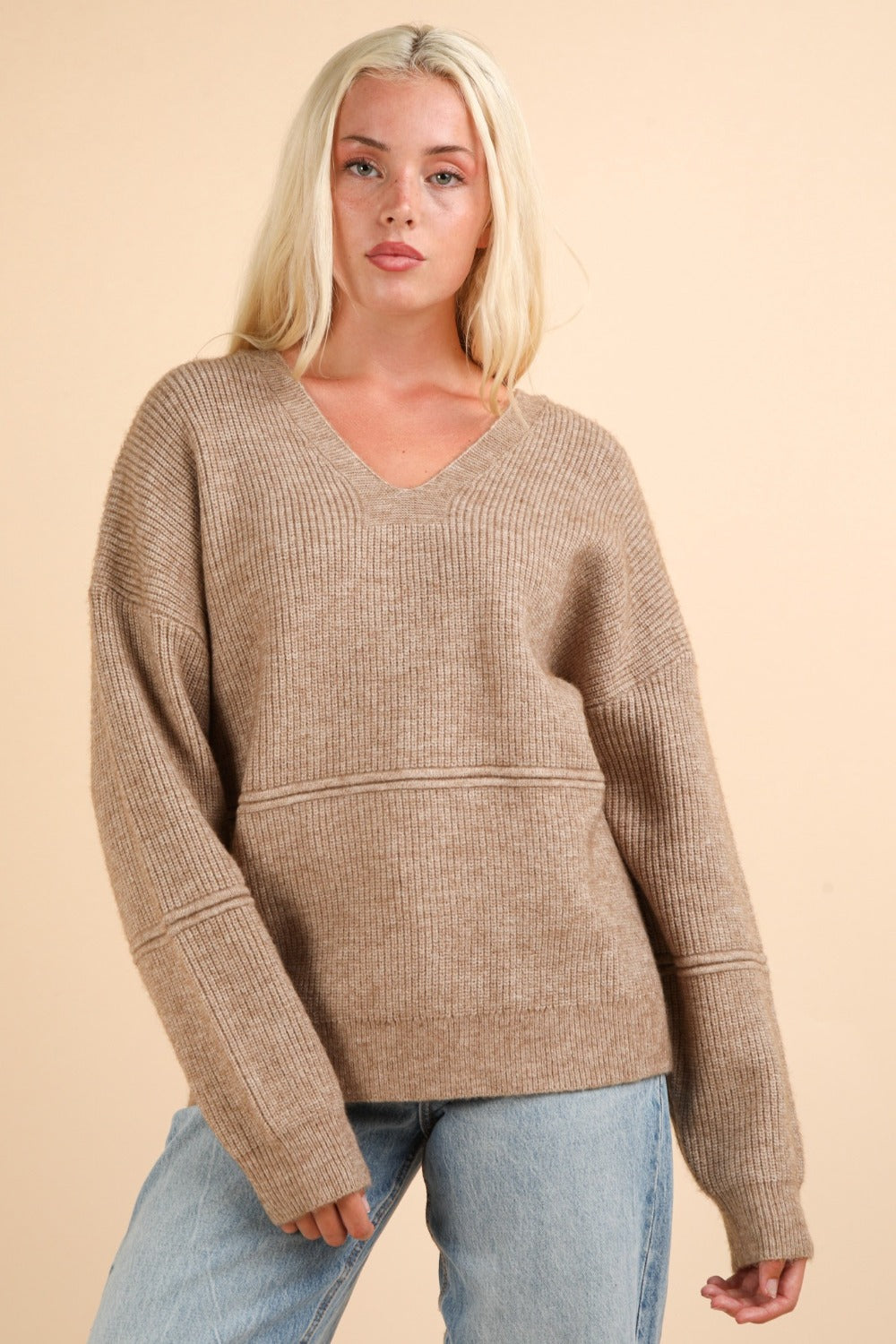 VERY J Seam Detail Drop Shoulder Hooded Sweater - Charming Charlie