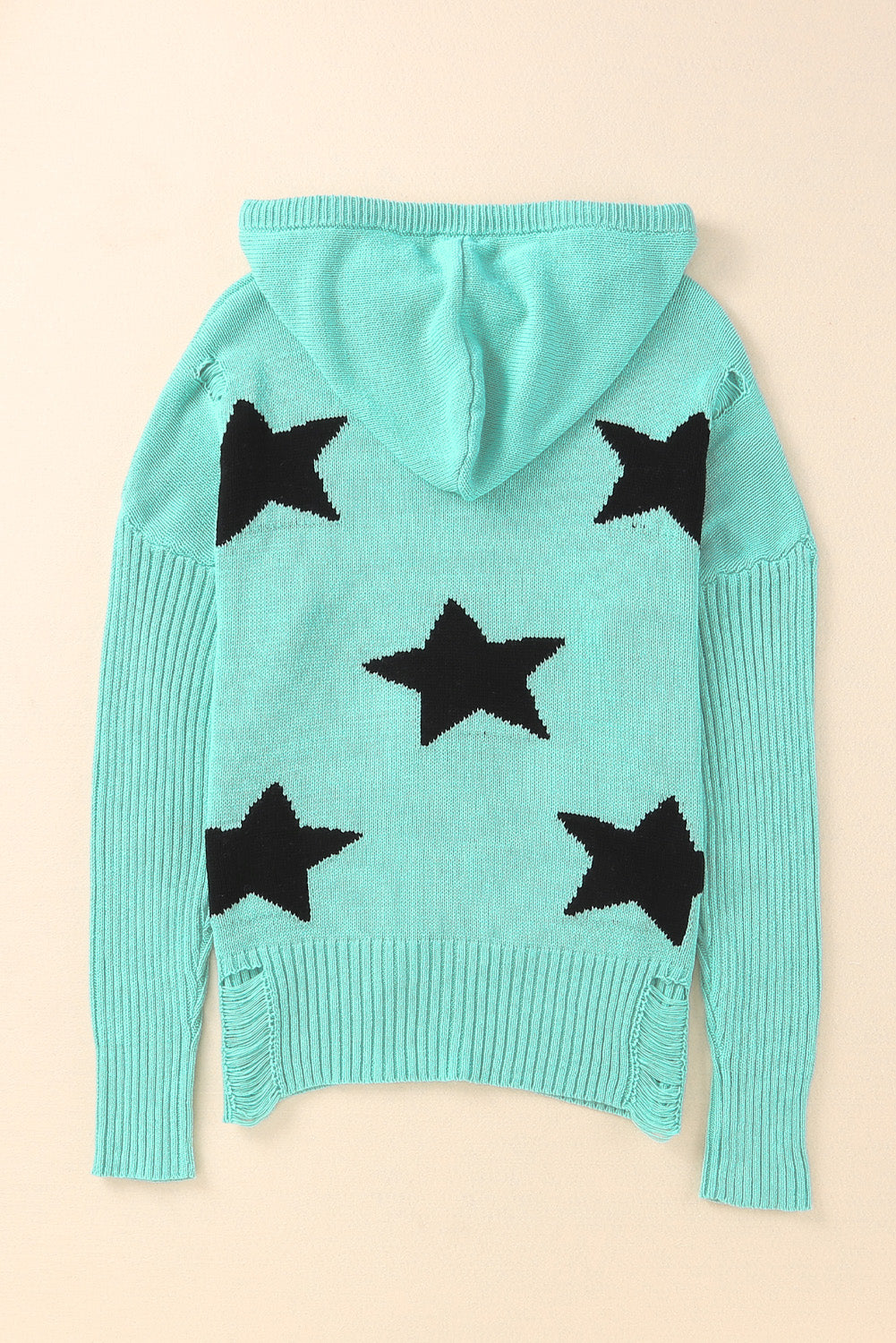 Distressed Drawstring Long Sleeve Hooded Sweater - Charming Charlie