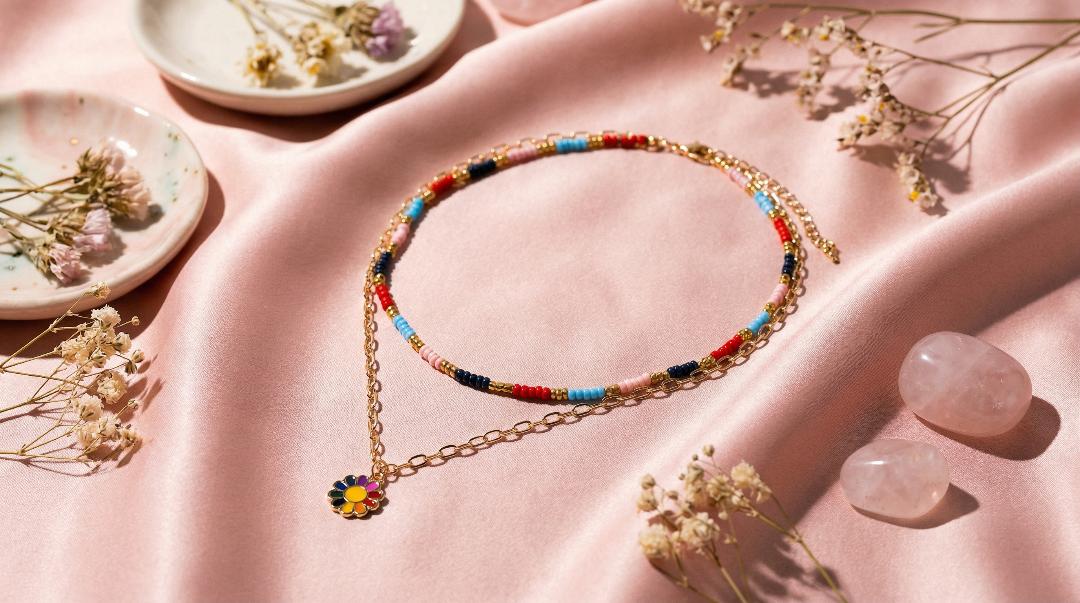 2 Row Colorful Flower Necklace - Charming Charlie