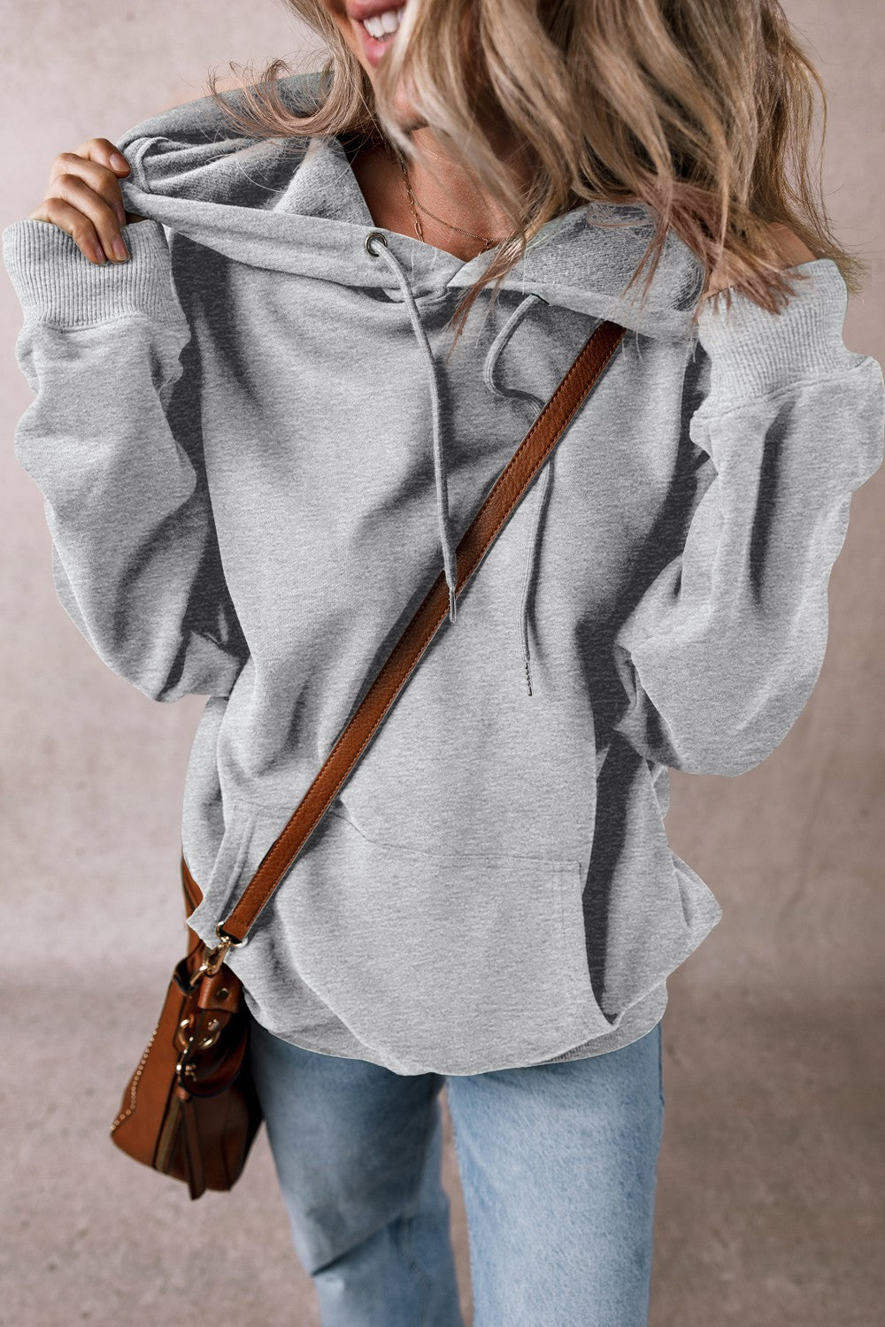 Drawstring Pocketed Long Sleeve Hoodie - Charming Charlie