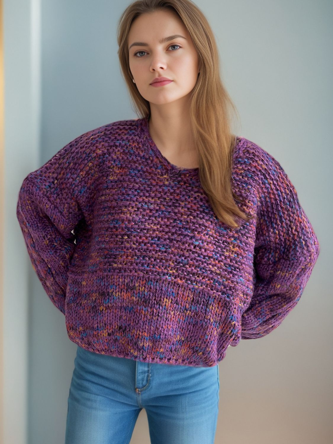 Dropped Shoulder Long Sleeve Sweater - Charming Charlie