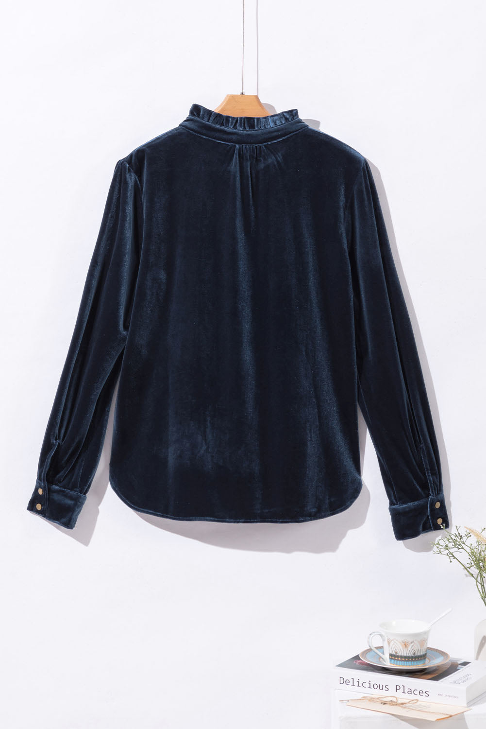 Frill Half Button Mock Neck Long Sleeve Blouse - Charming Charlie