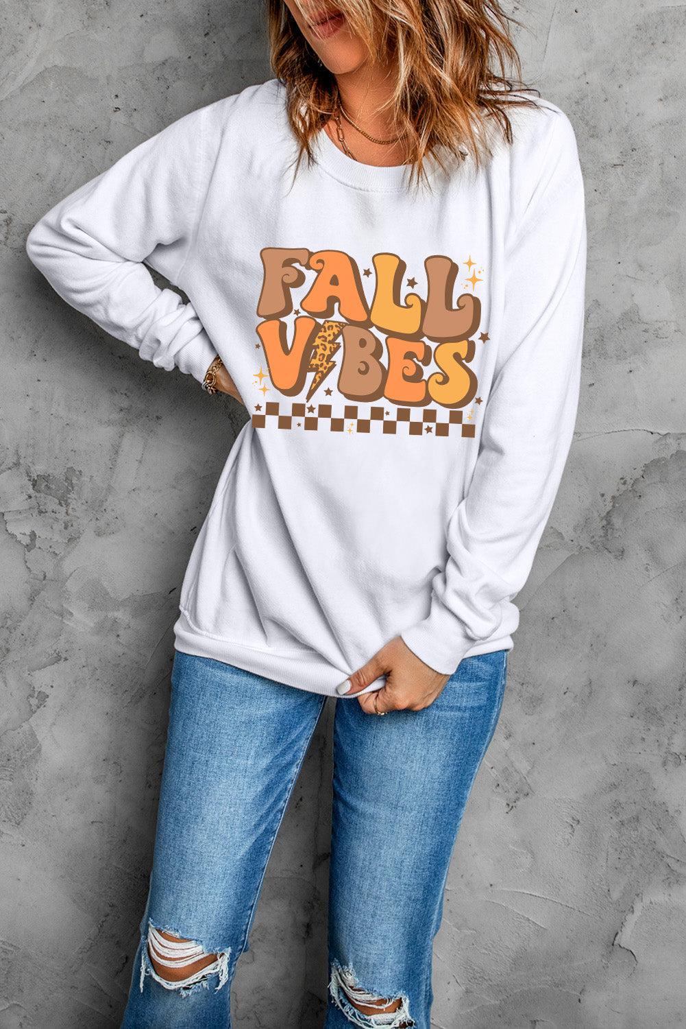 Letter Graphic Round Neck Long Sleeve Sweatshirt - Charming Charlie