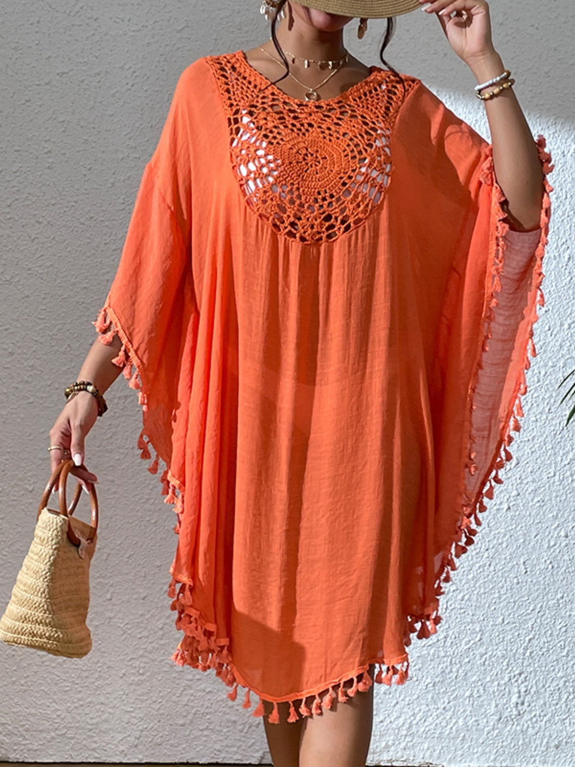 Tassel Cutout Scoop Neck Cover-Up Dress - Charming Charlie