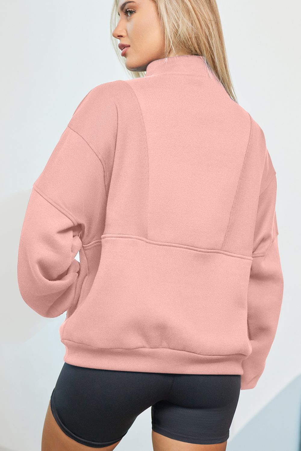 Half Zip Drop Shoulder Long Sleeve Sweatshirt - Charming Charlie