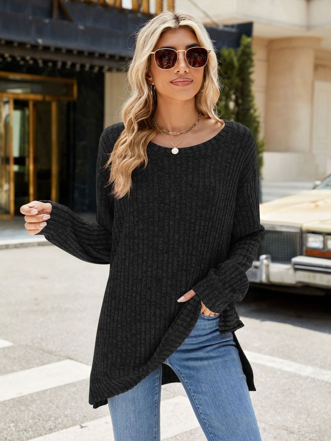 Round Neck Long Sleeve T-Shirt - Charming Charlie