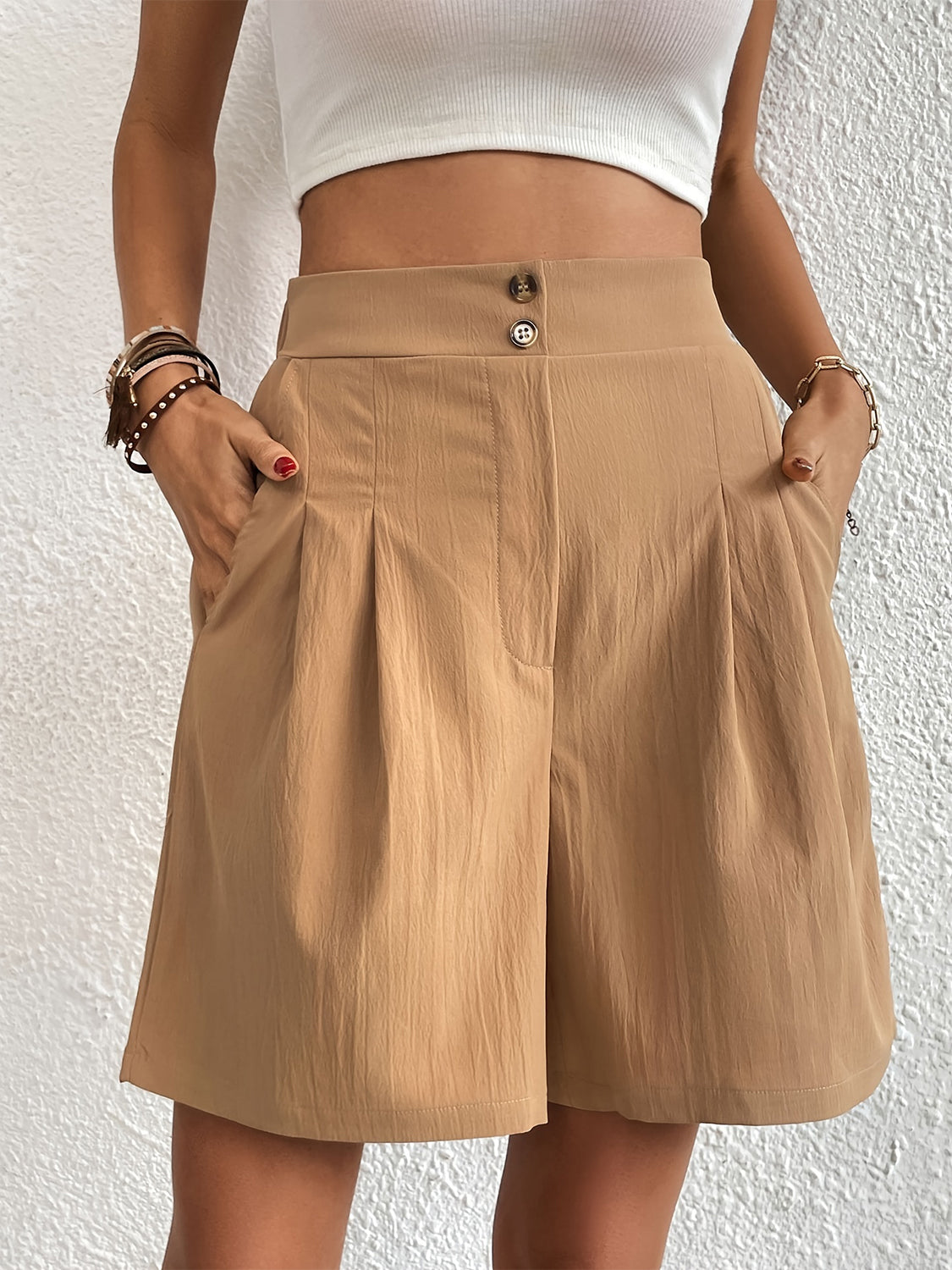 Pocketed Half Elastic Waist Shorts - Charming Charlie