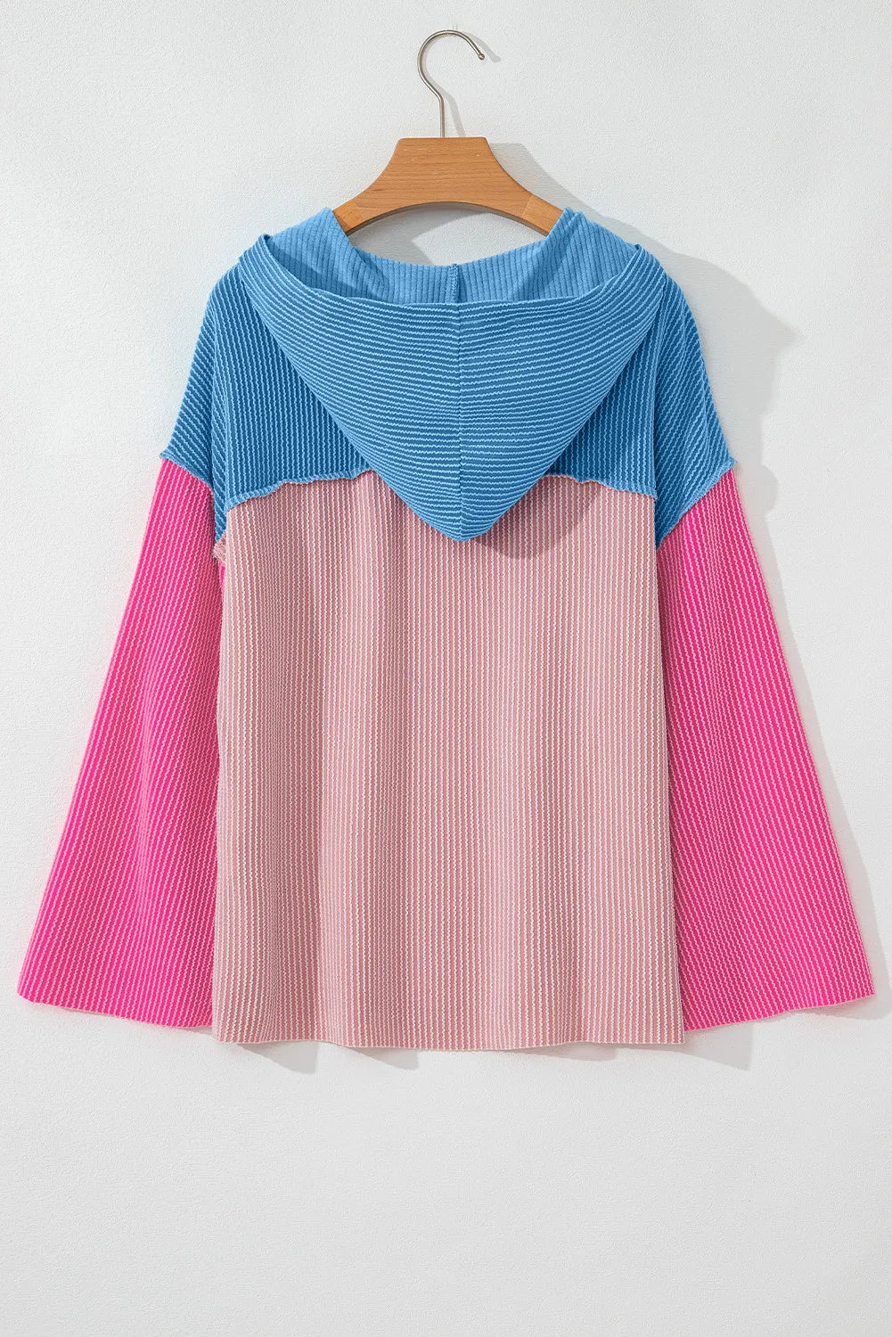 Textured Color Block Long Sleeve Hoodie - Charming Charlie