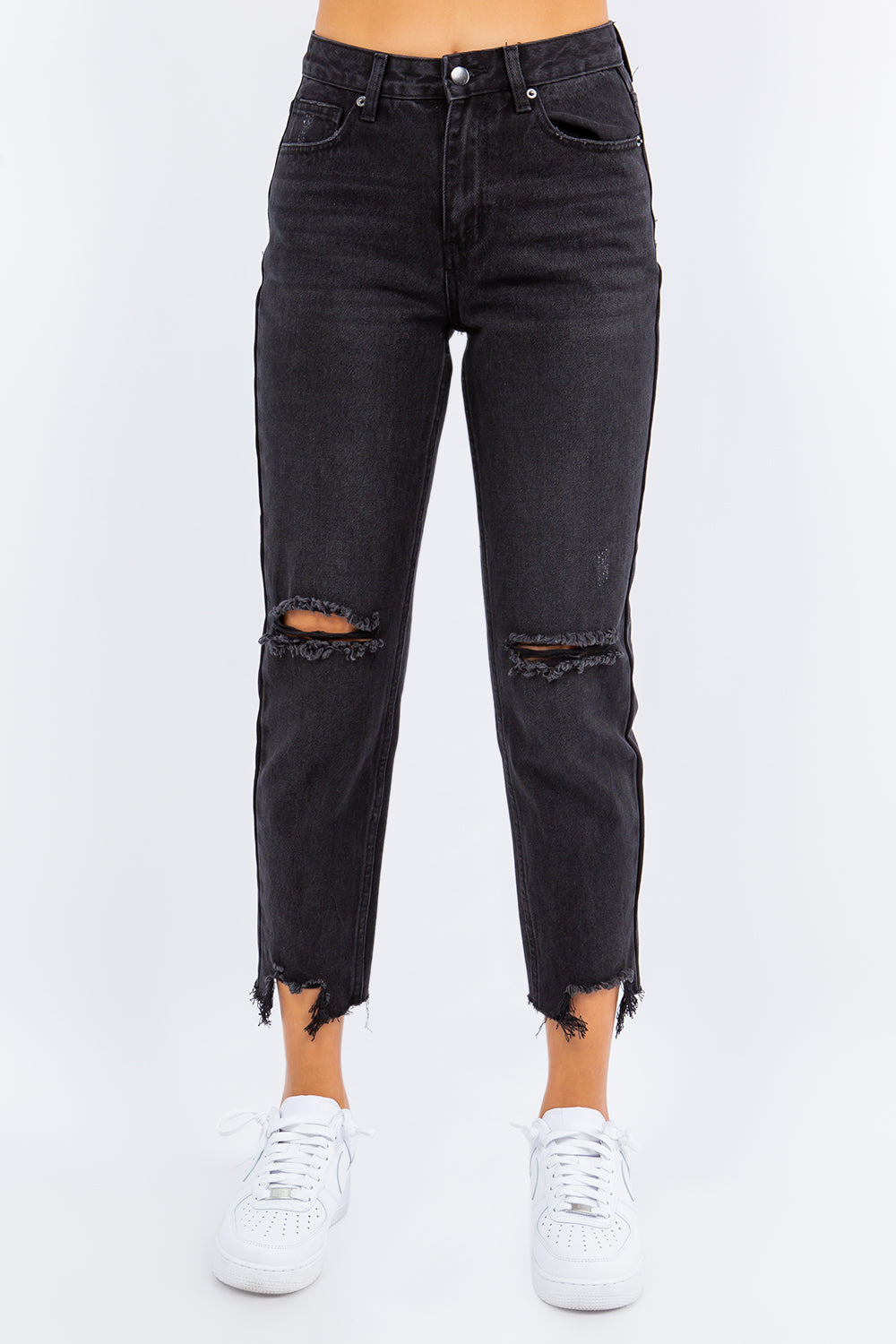 American Bazi High Waist Distressed Cropped Straight Jeans - Charming Charlie