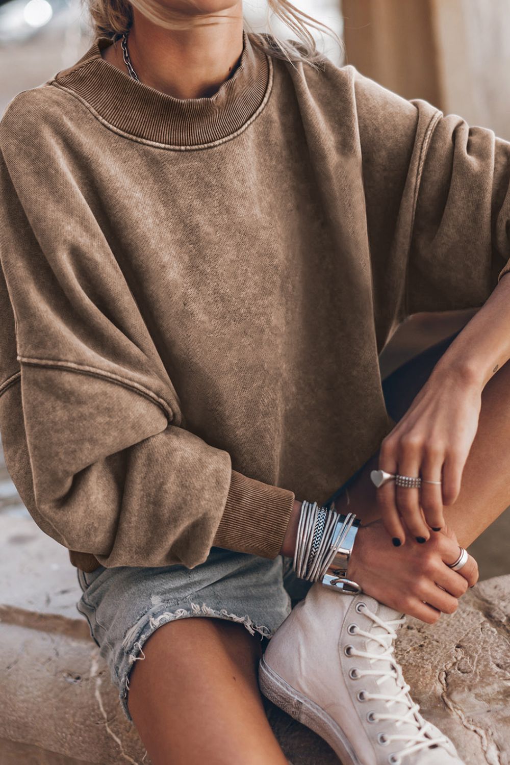 Mock Neck Dropped Shoulder Sweatshirt - Charming Charlie