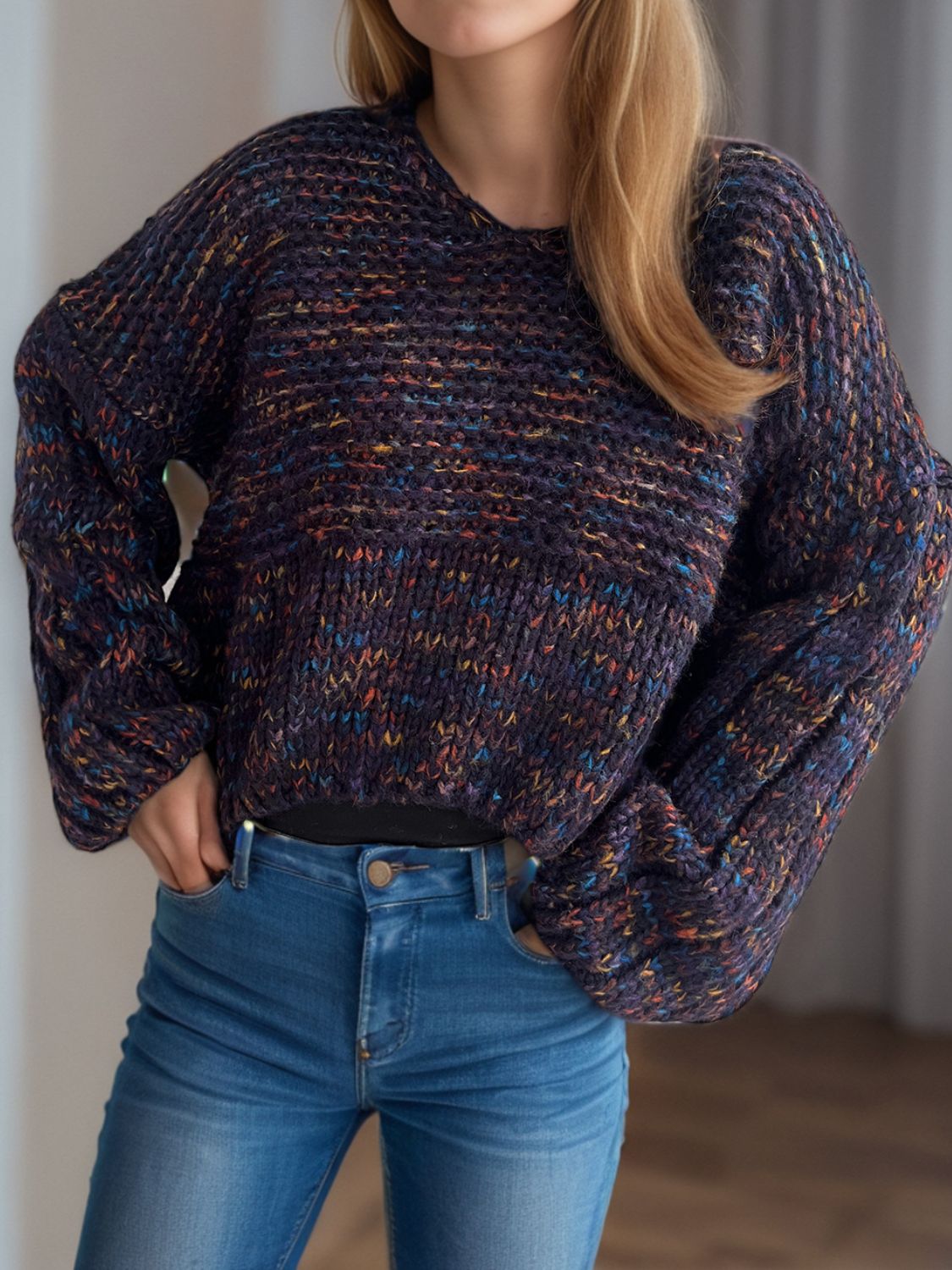 Dropped Shoulder Long Sleeve Sweater - Charming Charlie