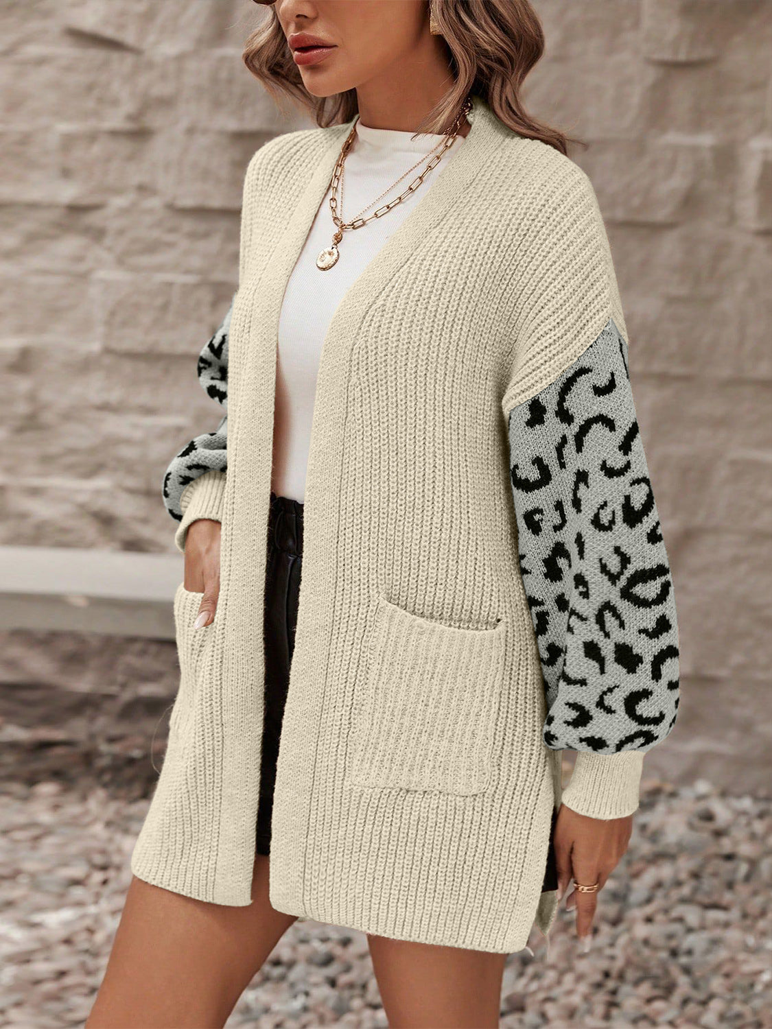 Pocketed Leopard Open Front Cardigan - Charming Charlie