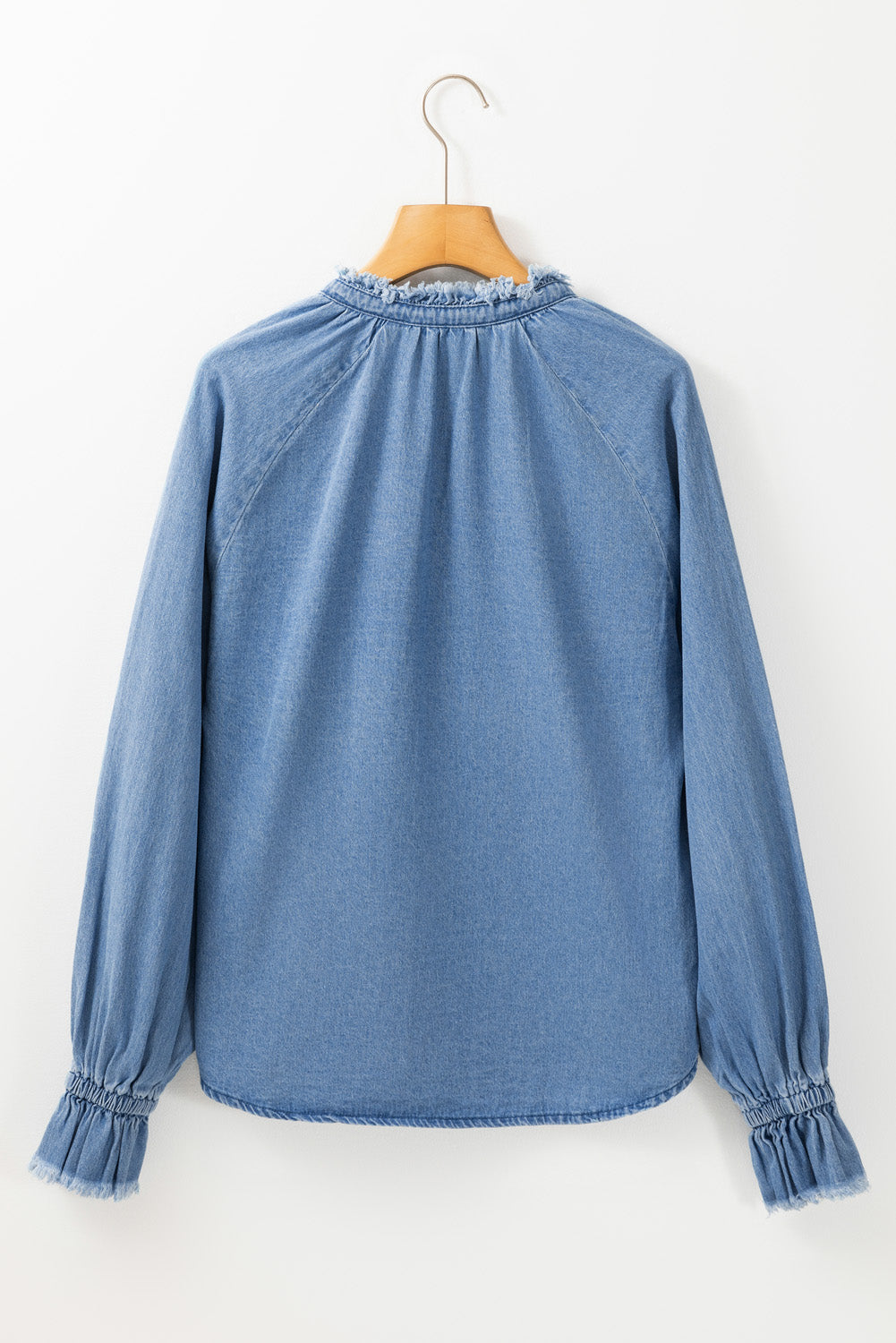Half Button Long Sleeve Denim Top - Charming Charlie