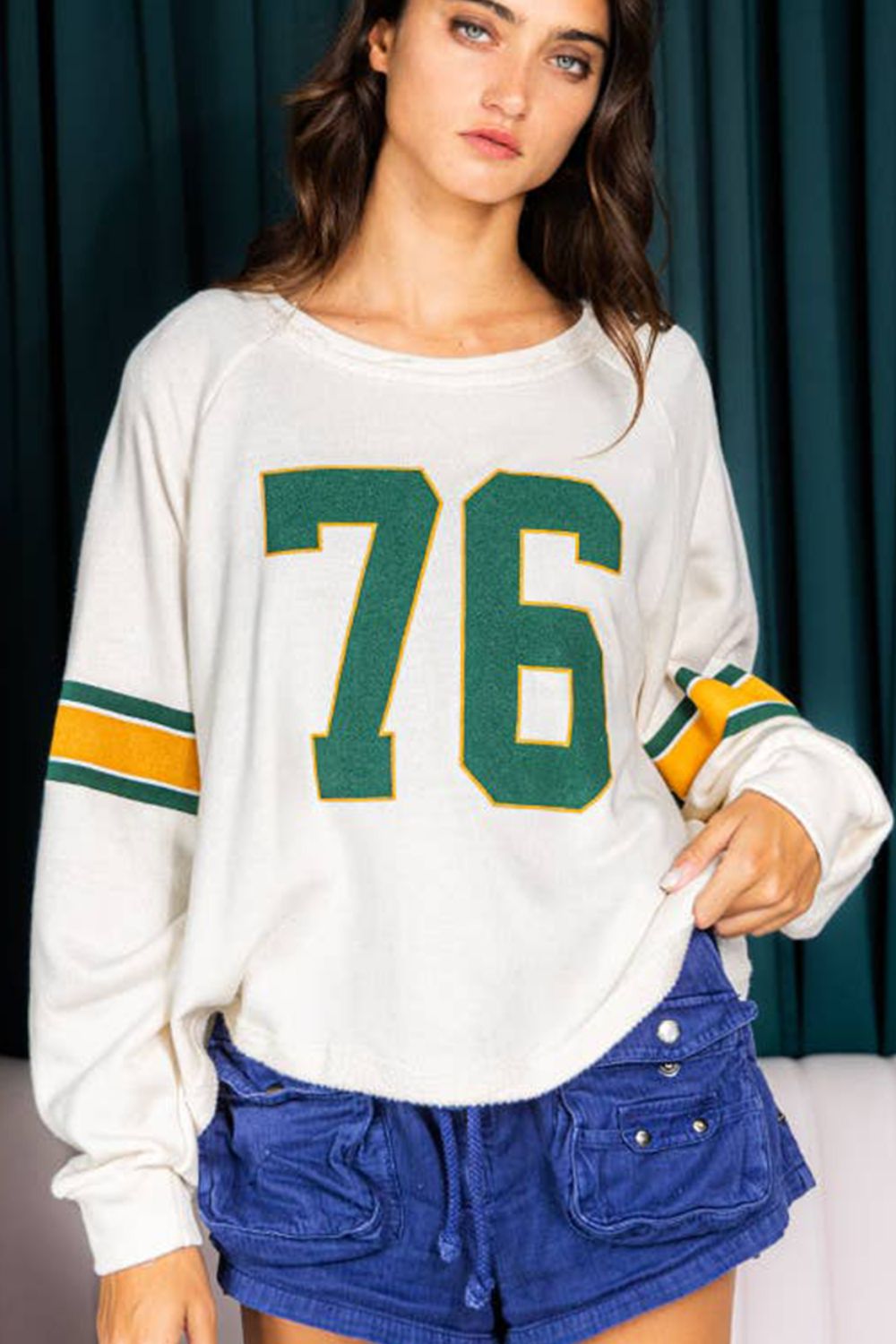 Number 76 Round Neck Long Sleeve Top - Charming Charlie