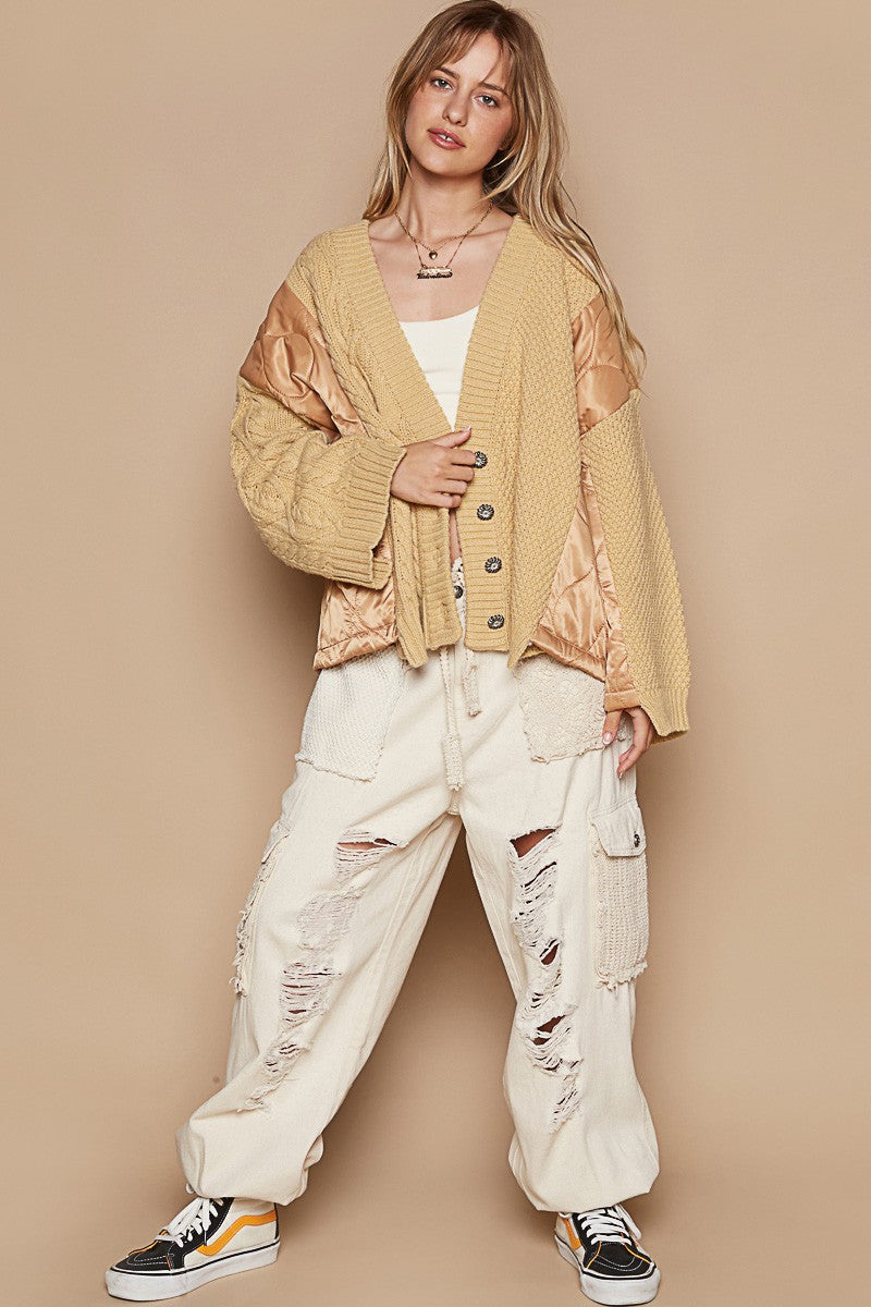POL Quilting Patch Button Up Cable Knit Jacket - Charming Charlie