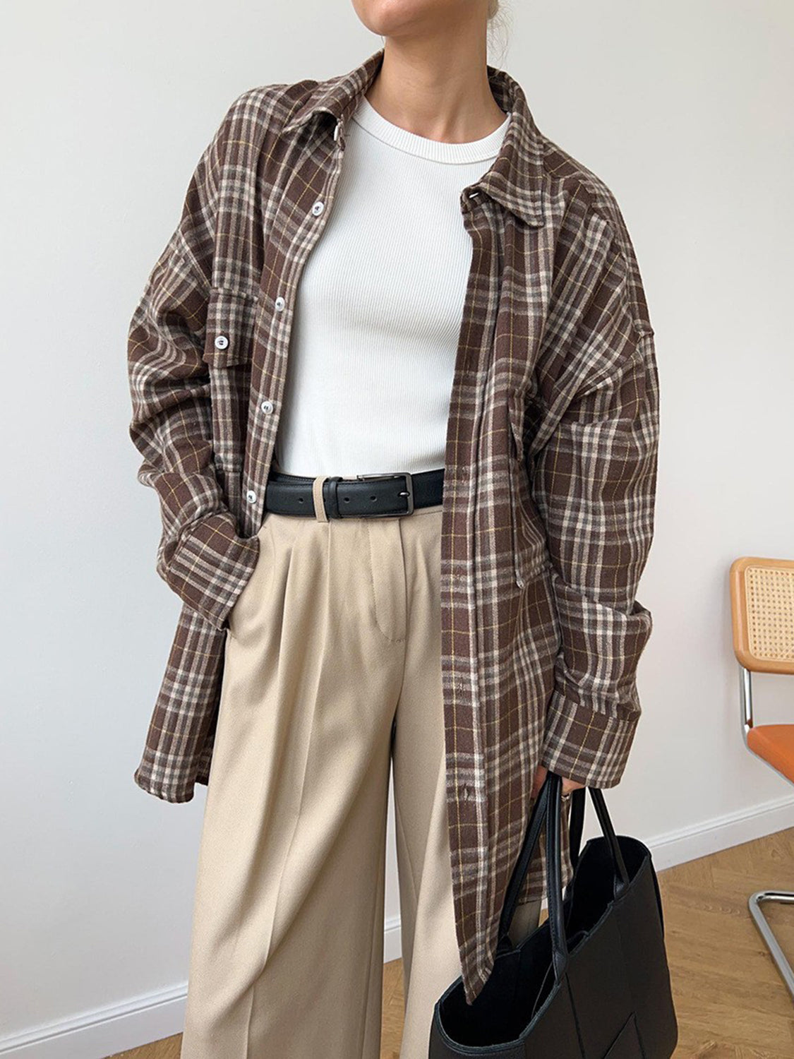 Pocketed Plaid Button Up Shacket - Charming Charlie