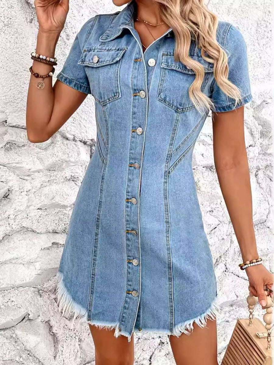 Men's Raw Hem Button Up Sleeveless Denim Jacket