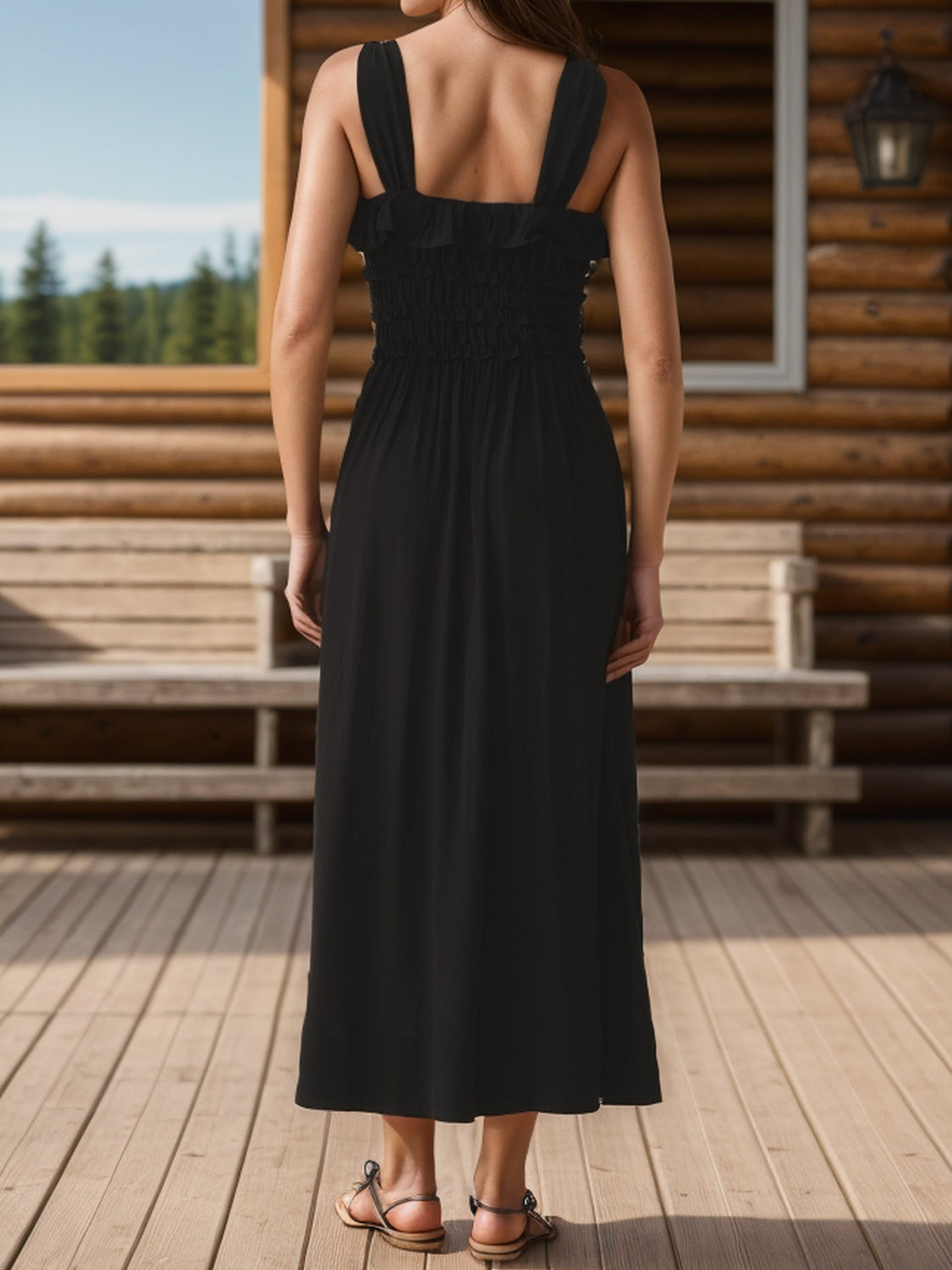 Frill Square Neck Wide Strap Dress - Charming Charlie