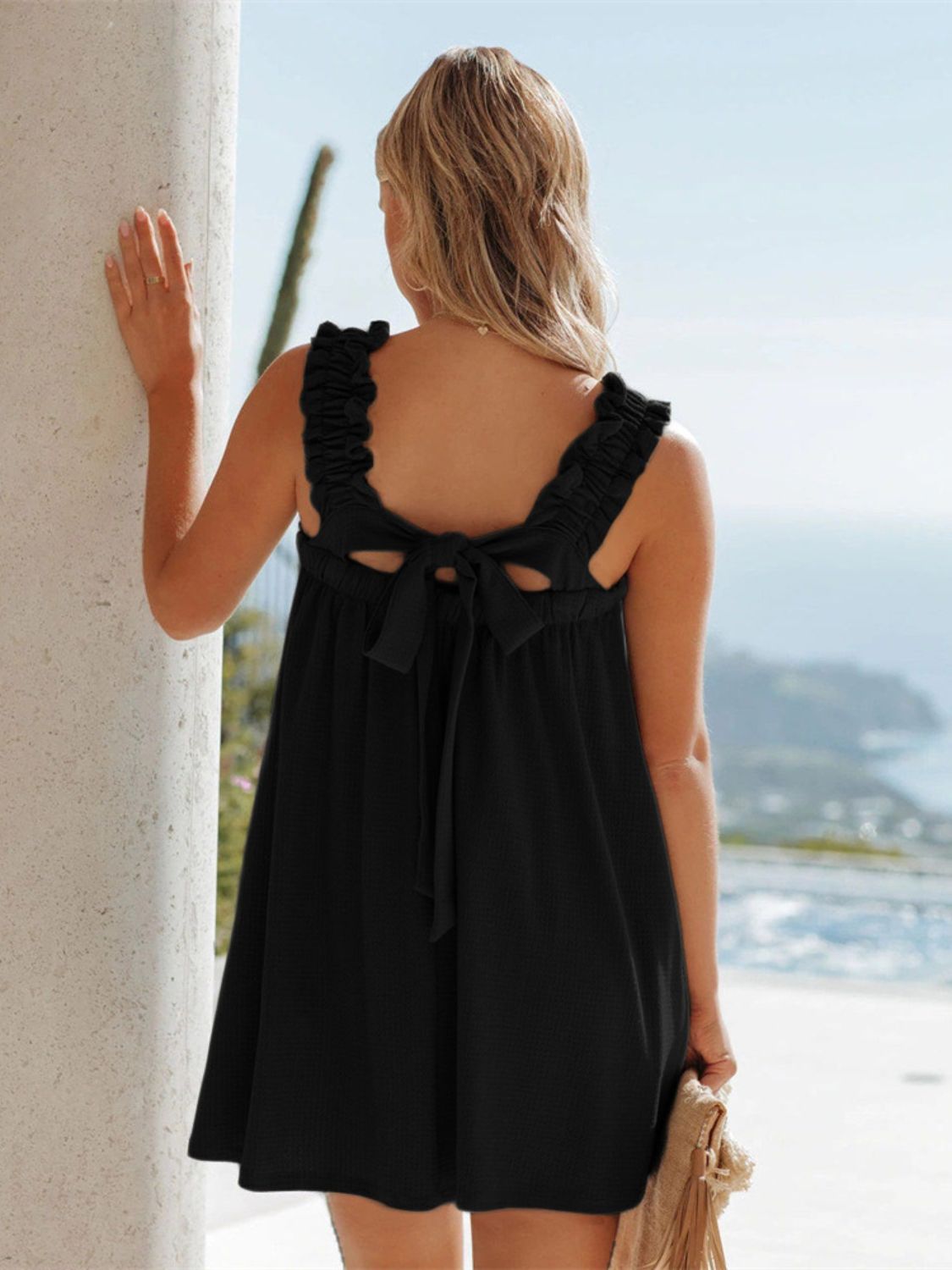 Full Size Frill Pocketed Square Neck Wide Strap Dress - Charming Charlie