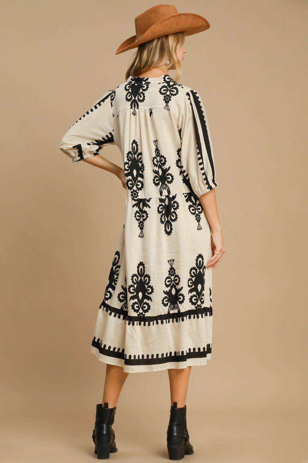 Umgee Printed Notched Midi Dress - Charming Charlie