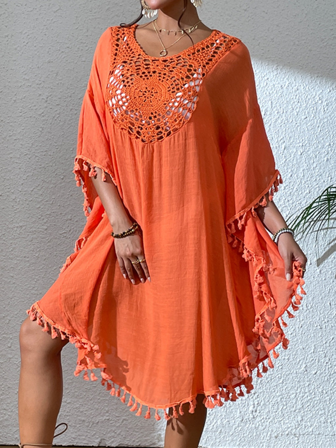 Tassel Cutout Scoop Neck Cover-Up Dress - Charming Charlie