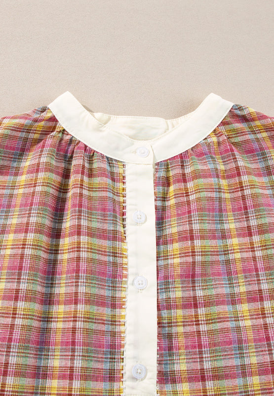 Mulit-Color Plaid Round Neck Long Sleeve Blouse - Charming Charlie