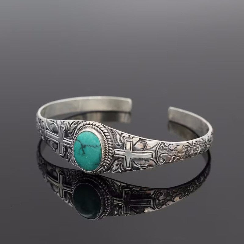 Artificial Turquoise Alloy Open Bracelet - Charming Charlie