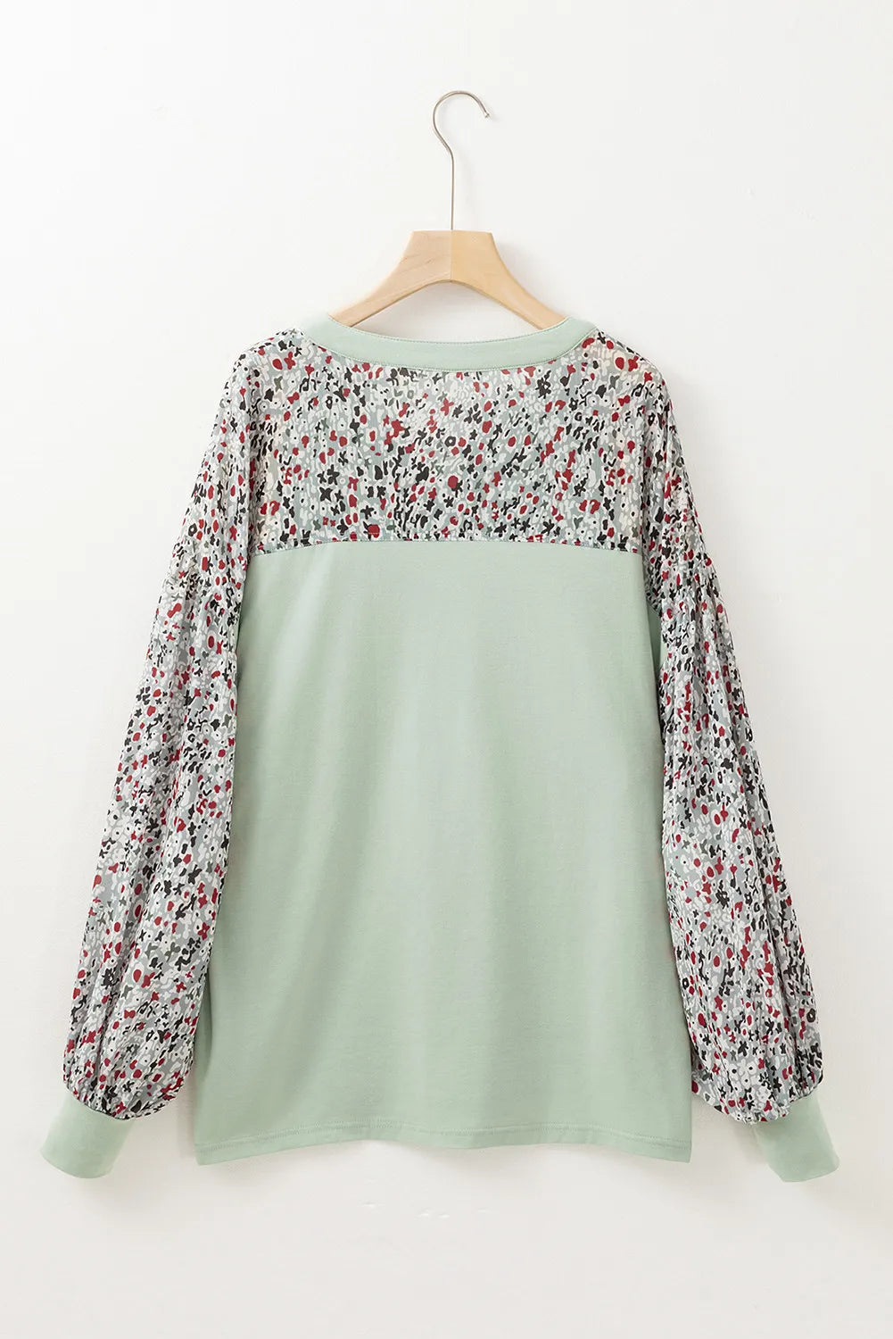 Printed Notched Long Sleeve Blouse - Charming Charlie