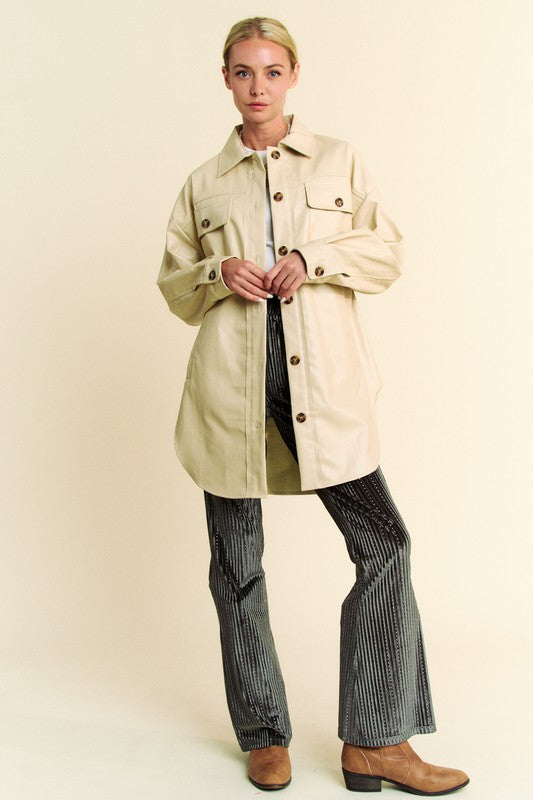 Davi & Dani Faux Leather Button Up Jacket with Chest Pockets - Charming Charlie