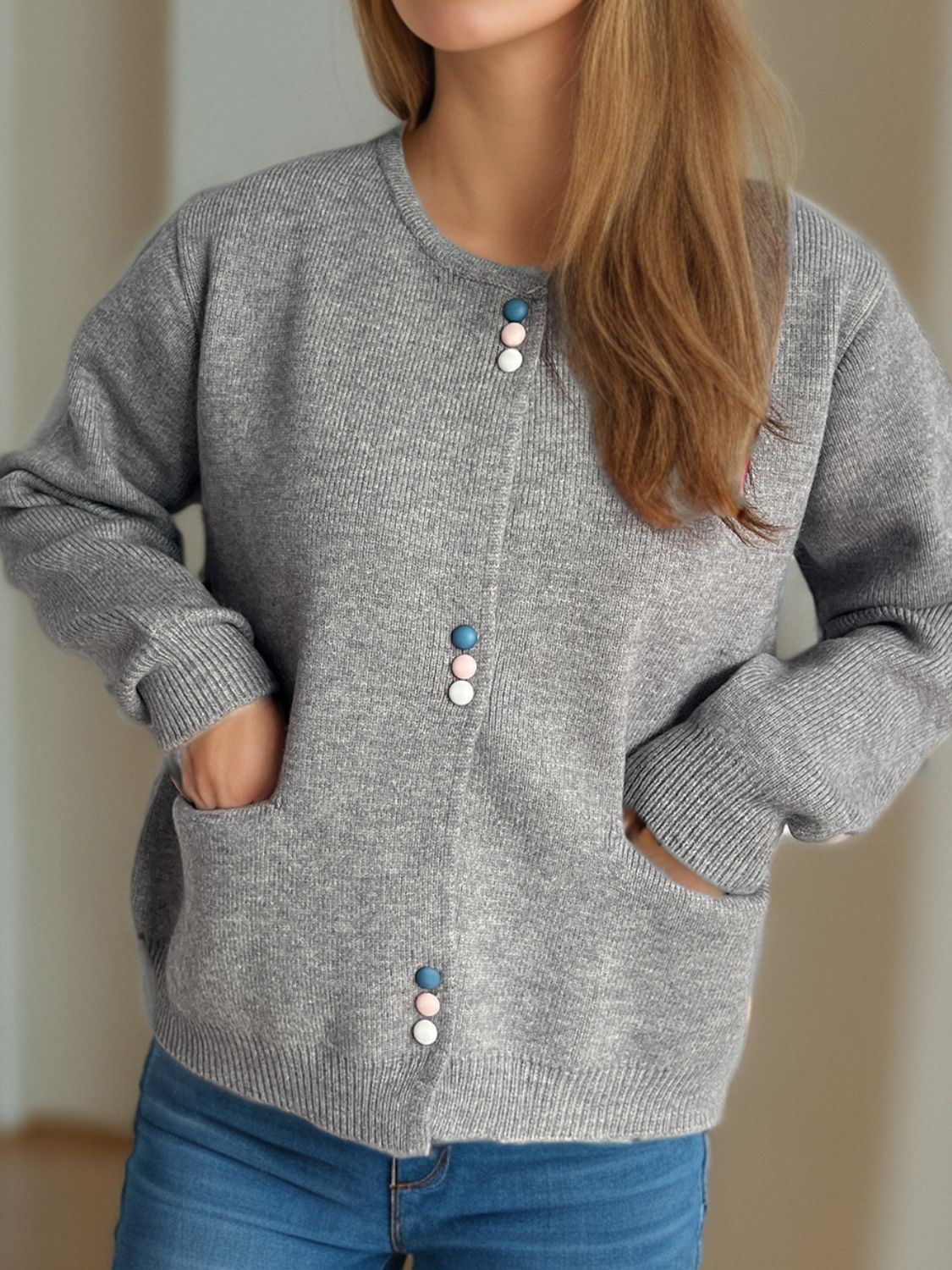 Button Down Long Sleeve Cardigan with Pockets - Charming Charlie