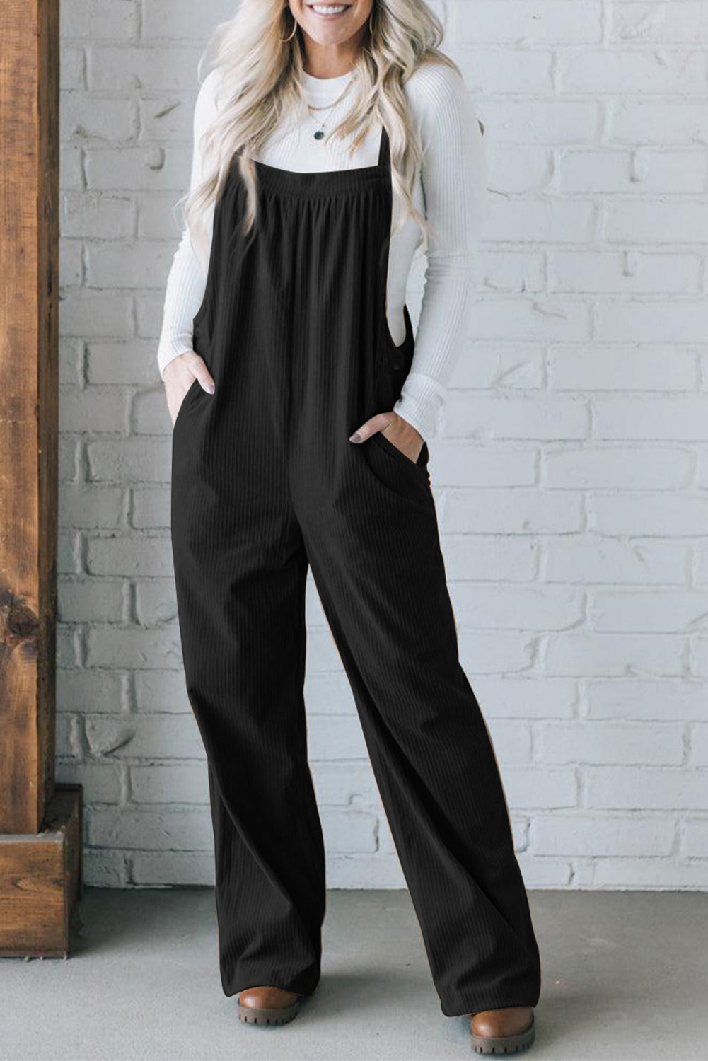 Square Neck Wide Strap Overalls - Charming Charlie