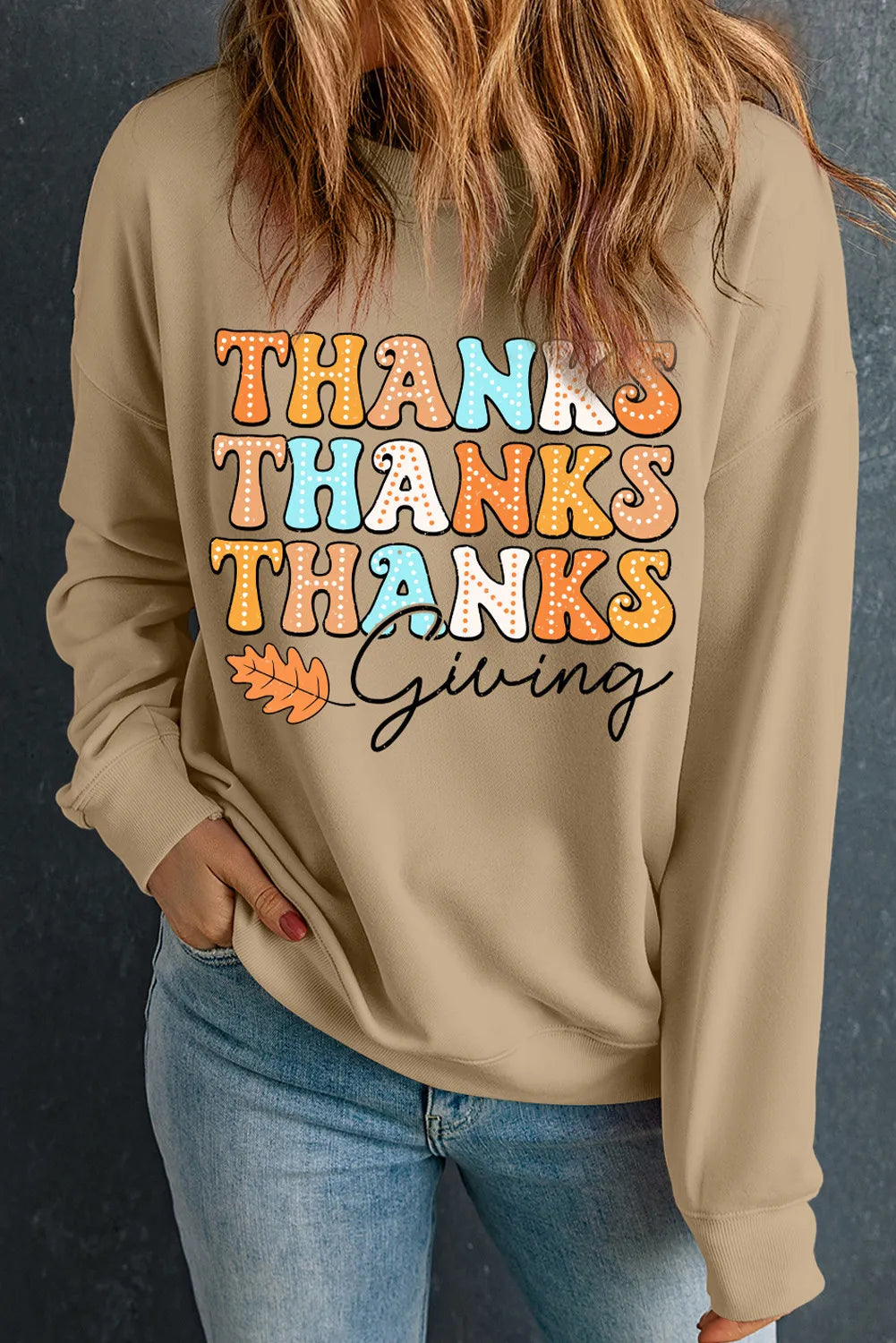 THANKSGIVING Round Neck Dropped Shoulder Sweatshirt - Charming Charlie