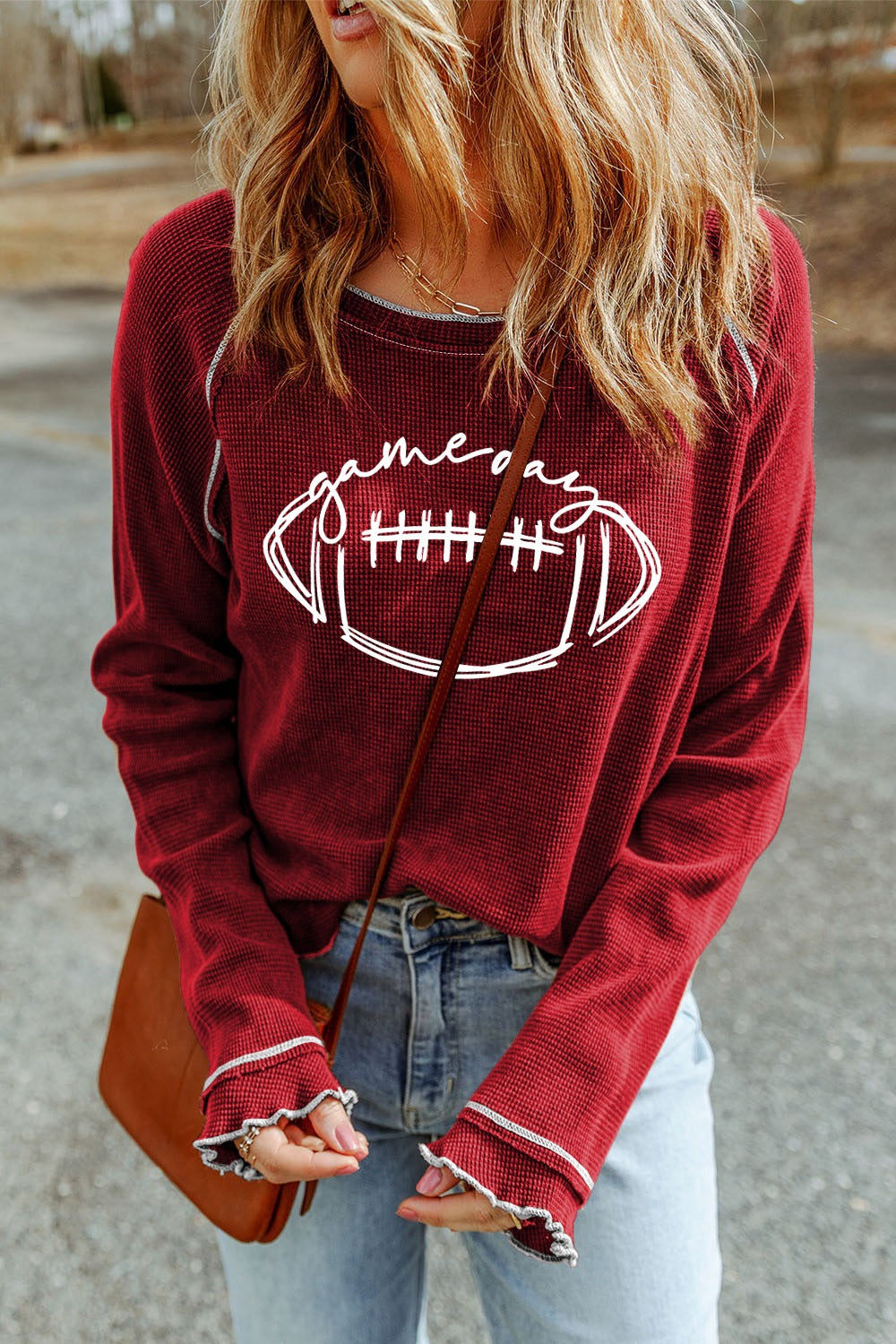 Football Round Neck Long Sleeve Sweatshirt - Charming Charlie