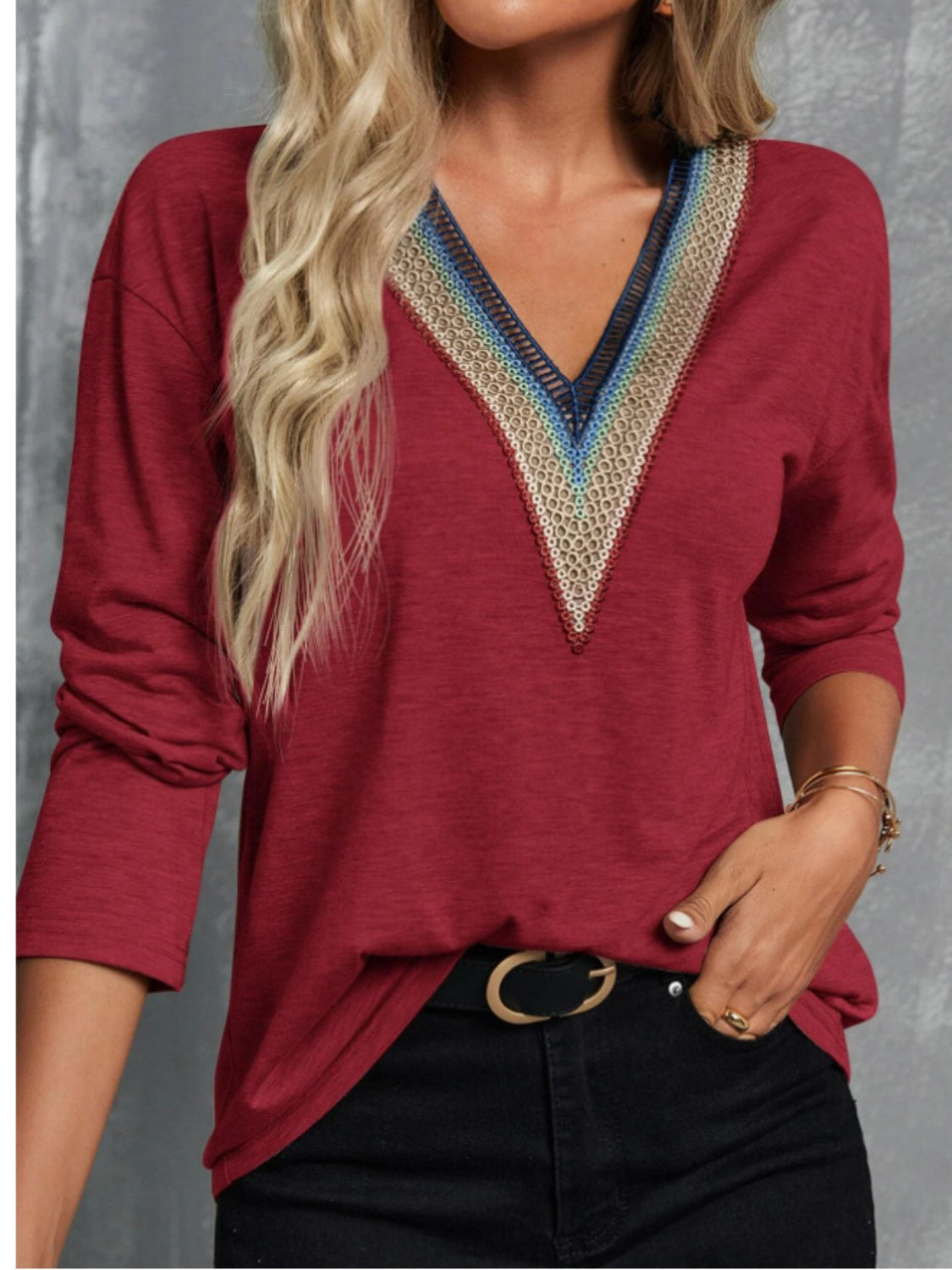 V-Neck Long Sleeve T-Shirt - Charming Charlie