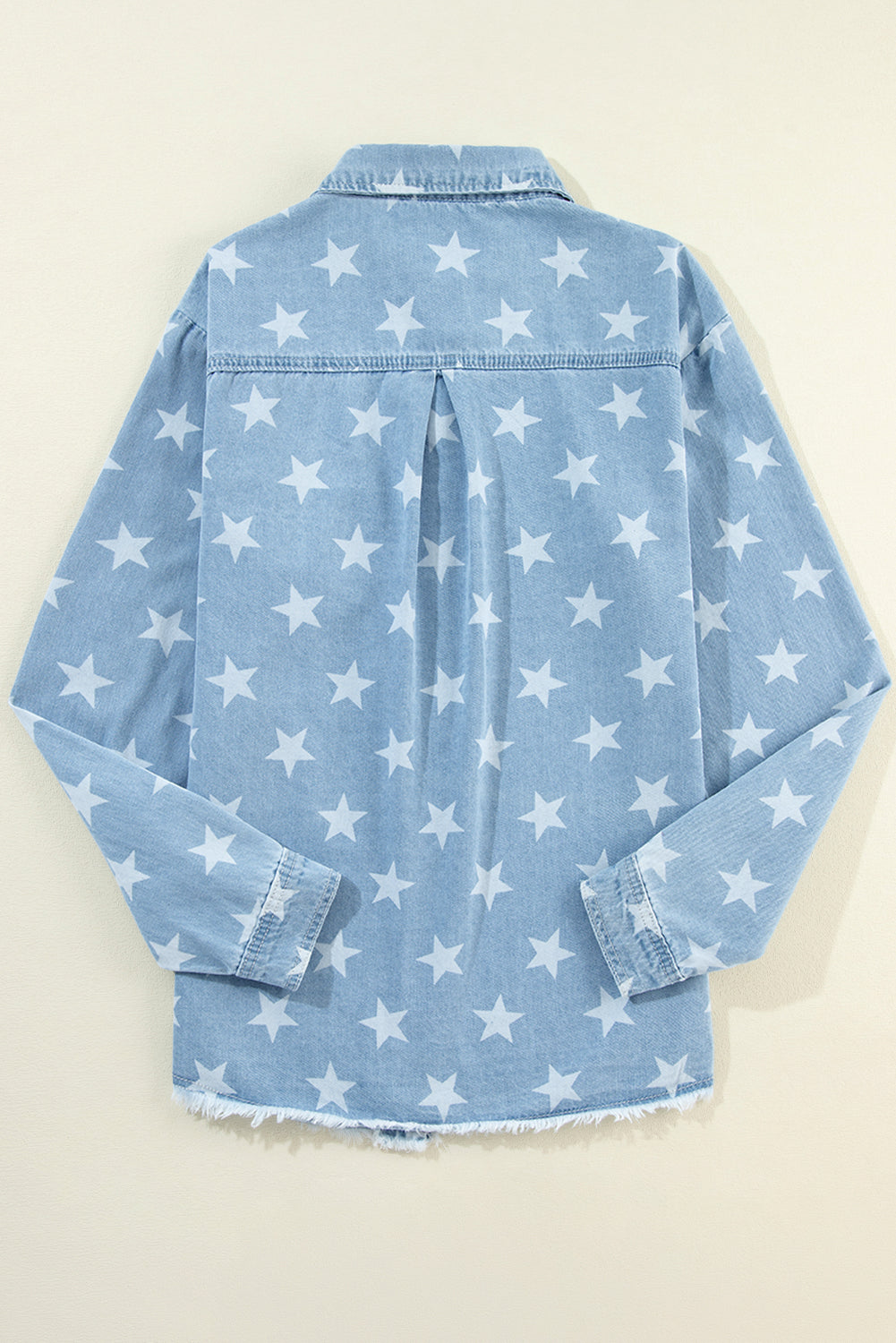 Raw Hem Star Collared Neck Denim Top - Charming Charlie