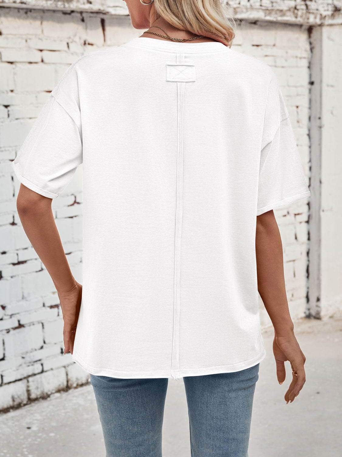 Lovelet Exposed Seam Round Neck Half Sleeve T-Shirt - Charming Charlie