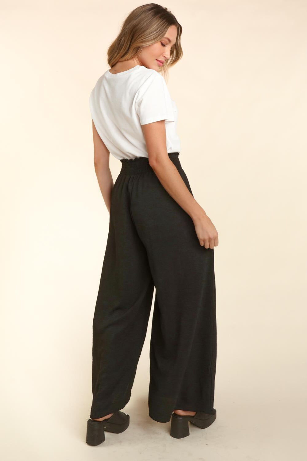 Haptics Elastic Waist Wide Leg Pants with Pockets - Charming Charlie