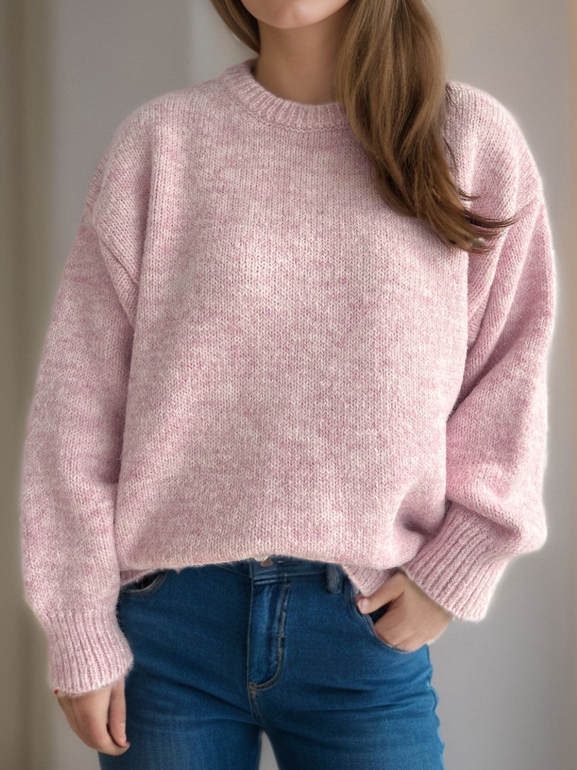 Round Neck Long Sleeve Sweater - Charming Charlie