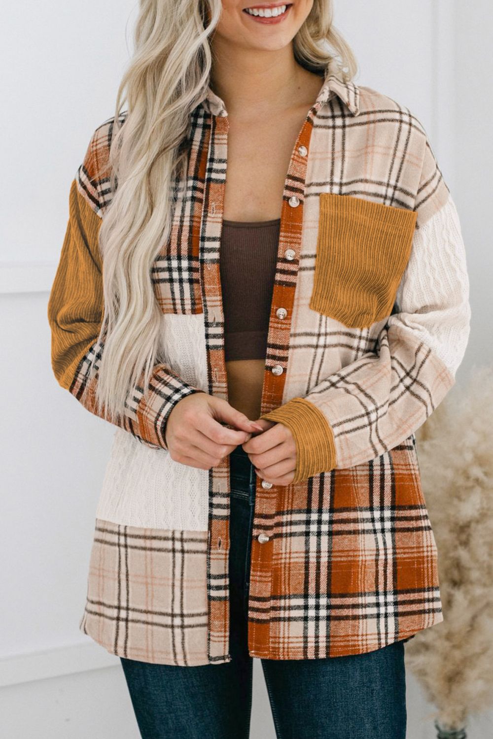 Plaid Button Up Long Sleeve Shacket - Charming Charlie