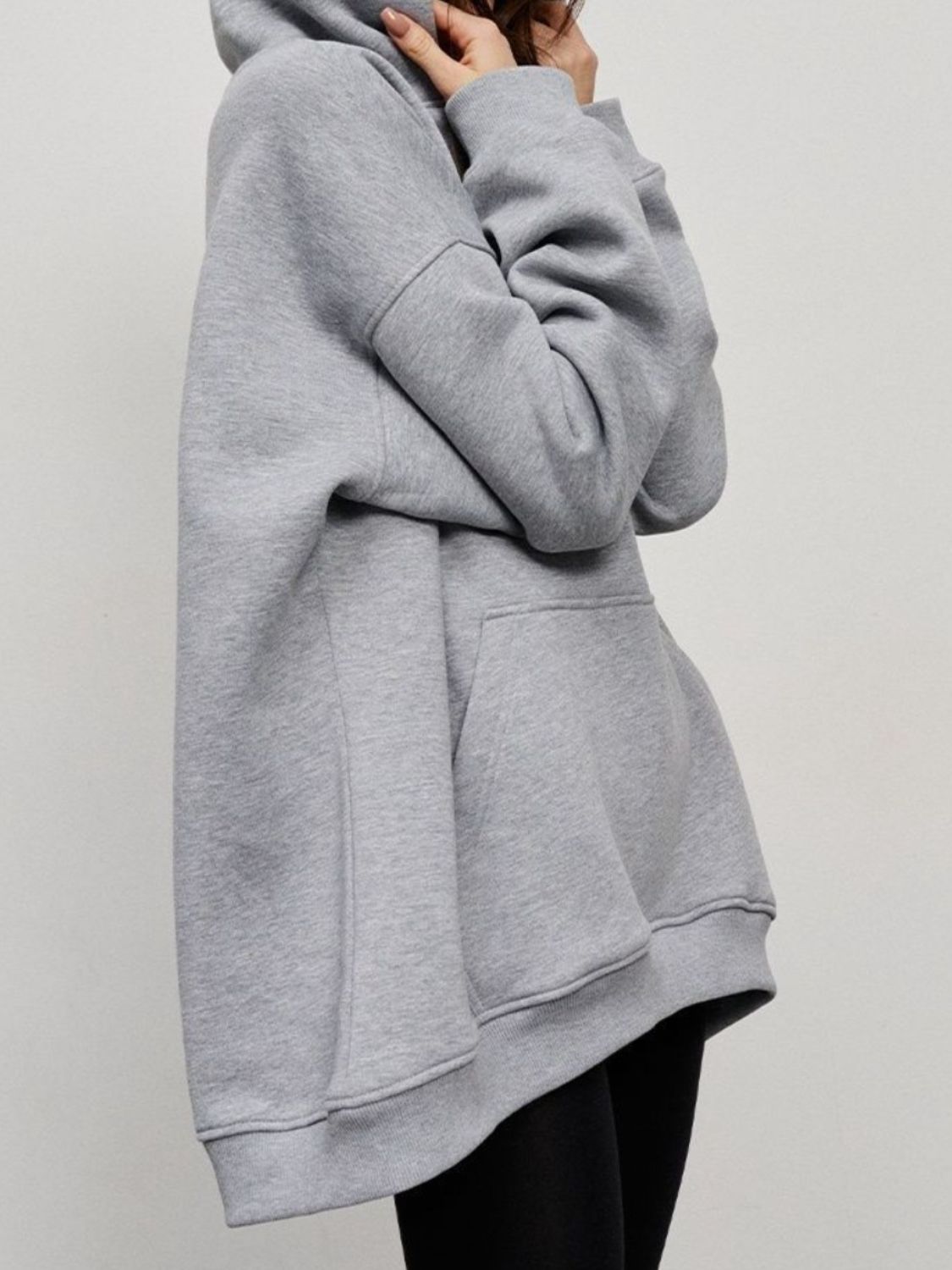 Pocketed Dropped Shoulder Long Sleeve Hoodie - Charming Charlie