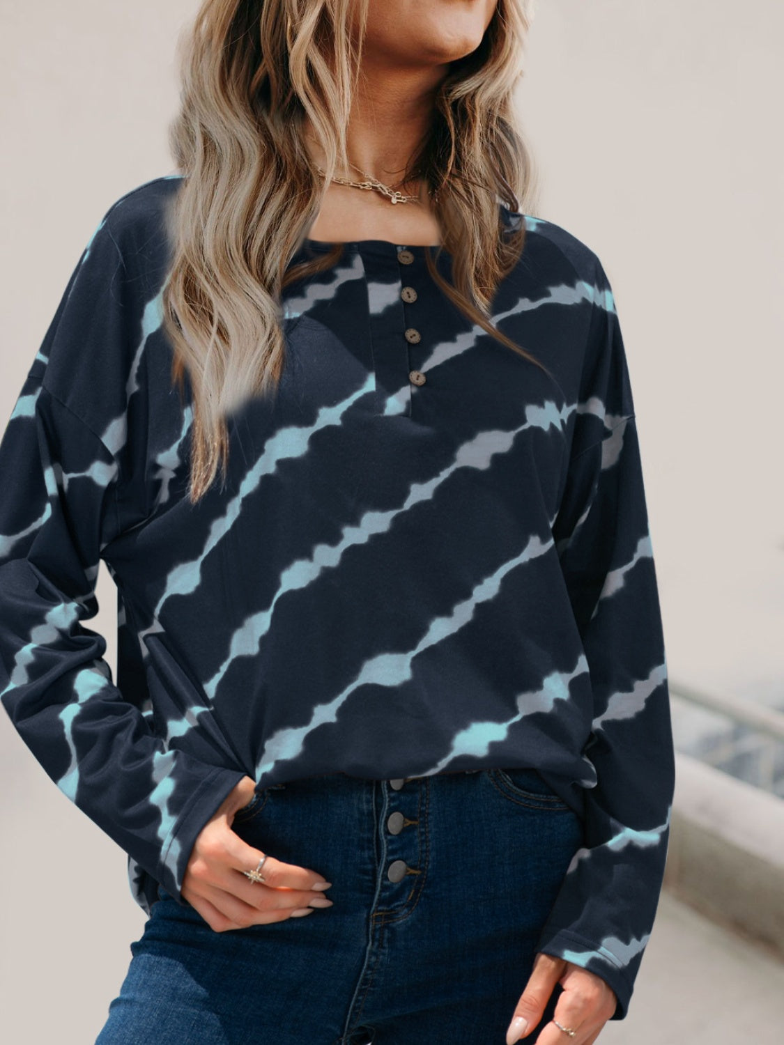Striped Round Neck Long Sleeve T-Shirt - Charming Charlie